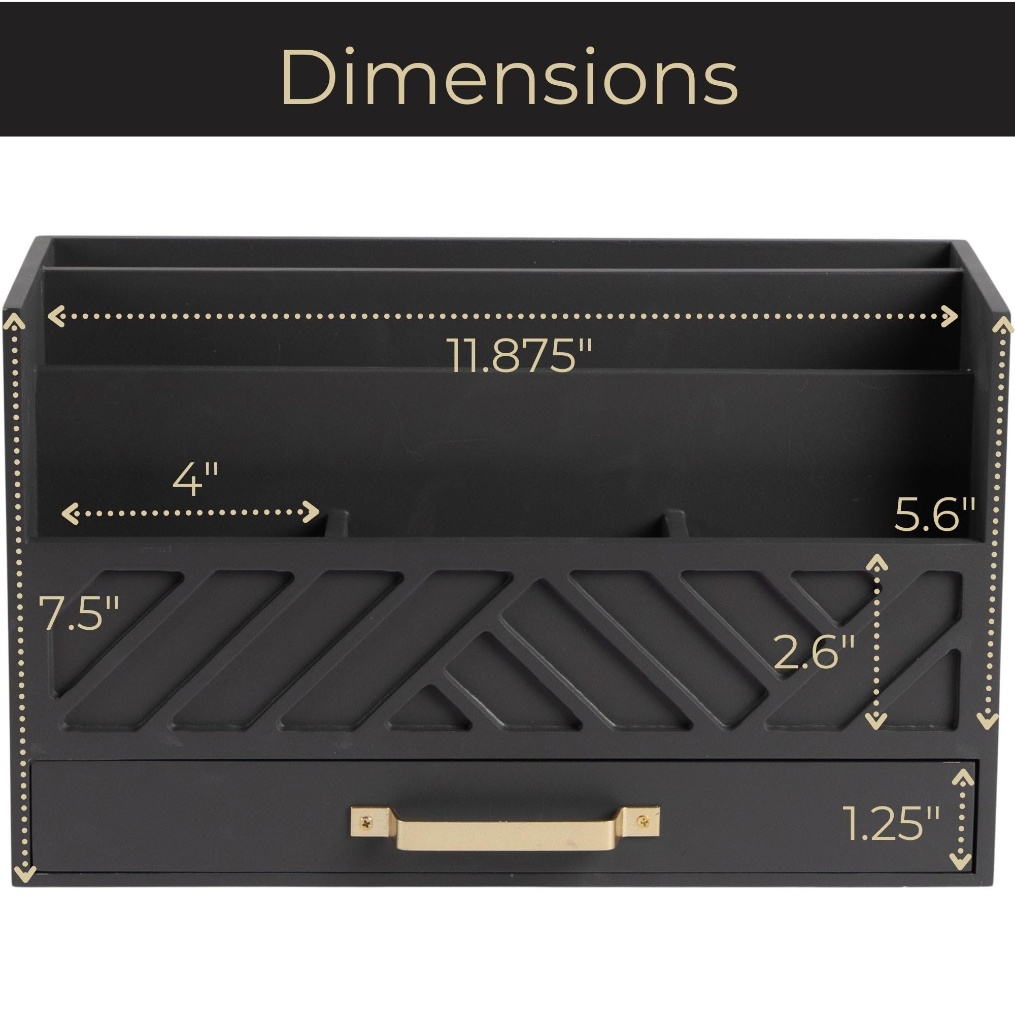 BLU MONACO Grey Wooden Desk Organizer with Drawer & Gold Handle - Stylish Office Desk Accessories for Home & Office Organization - Desktop Mail & Supply Storage - Perfect for Workspace, Study Desk & Gift Giving