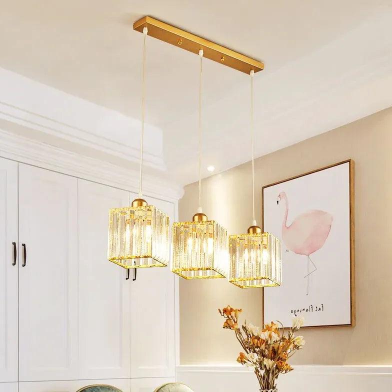 Clear Cylindrical Glass Pendant Light Fixture - Modern Hanging Lamp for Kitchen Island, Dining Room & Bedroom Lighting Decor