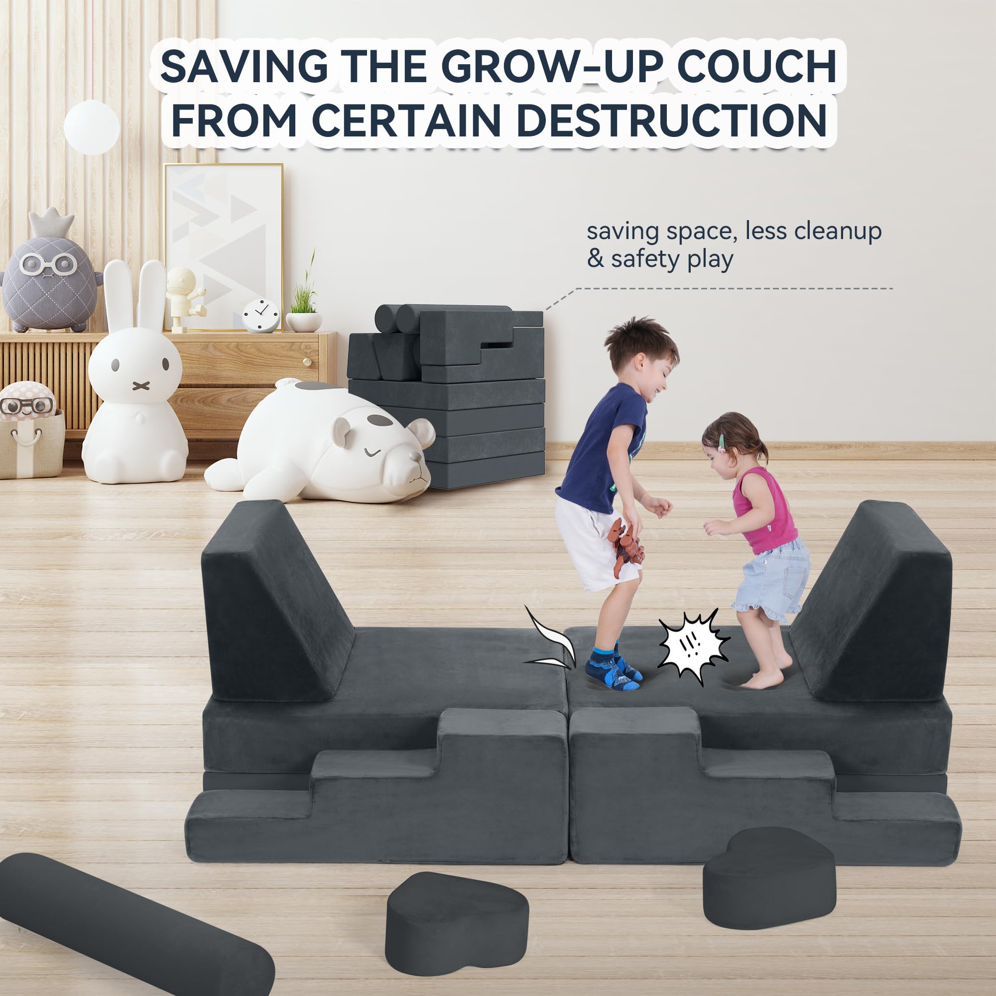 Modular Play Couch for Kids & Toddlers - 14 Piece Kids Sofa Set for Creative Play, DIY Playroom Furniture for Boys & Girls - Perfect for Playrooms, Bedrooms & Nurseries | Encourages Imagination & Active Play