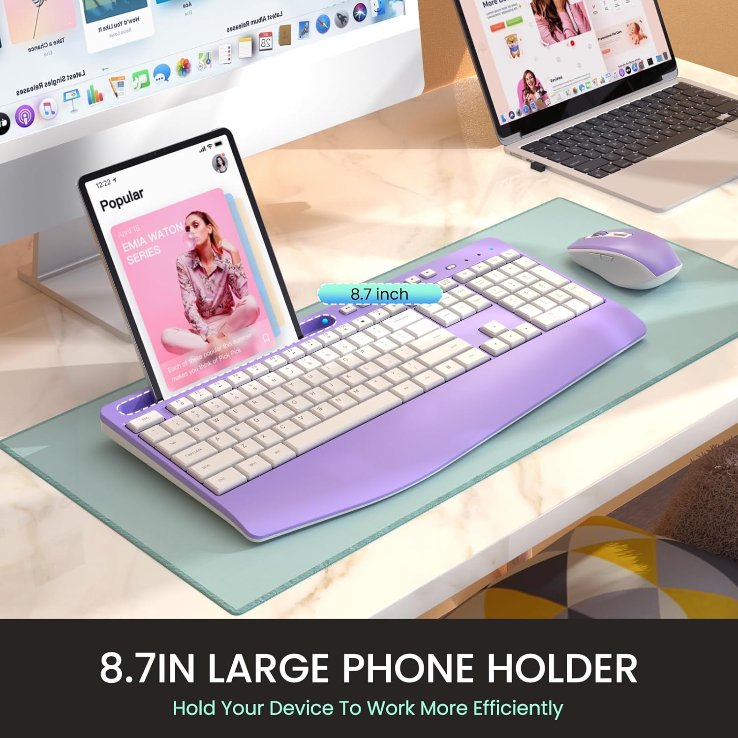 LIZRROT Wireless Keyboard and Mouse Combo - Ergonomic Full-Size Silent Keyboard with Wrist Rest & 2.4GHz Mouse - Compatible with Windows, Mac, PC, Laptop (Silver) | Perfect for Office Work, Gaming, and Home Computing