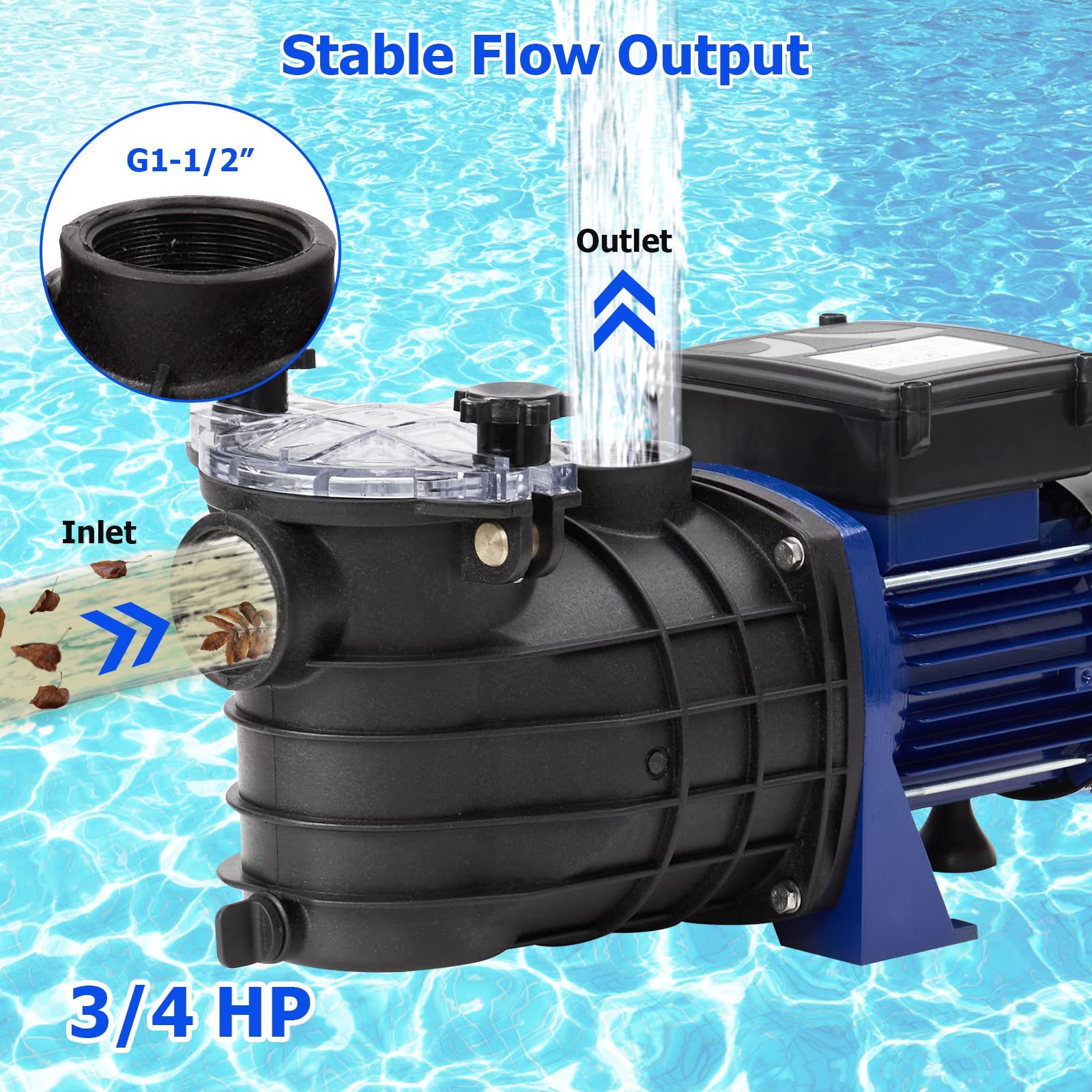 0.75HP In-Ground & Above Ground Pool Pump - 550W 115V High Flow Swimming Pool Pump with 2641GPH & Self-Priming - Quiet Single Speed Pool Pump with Filter Basket for Clean Water - Perfect for Backyard Pools, Spas & Water Features