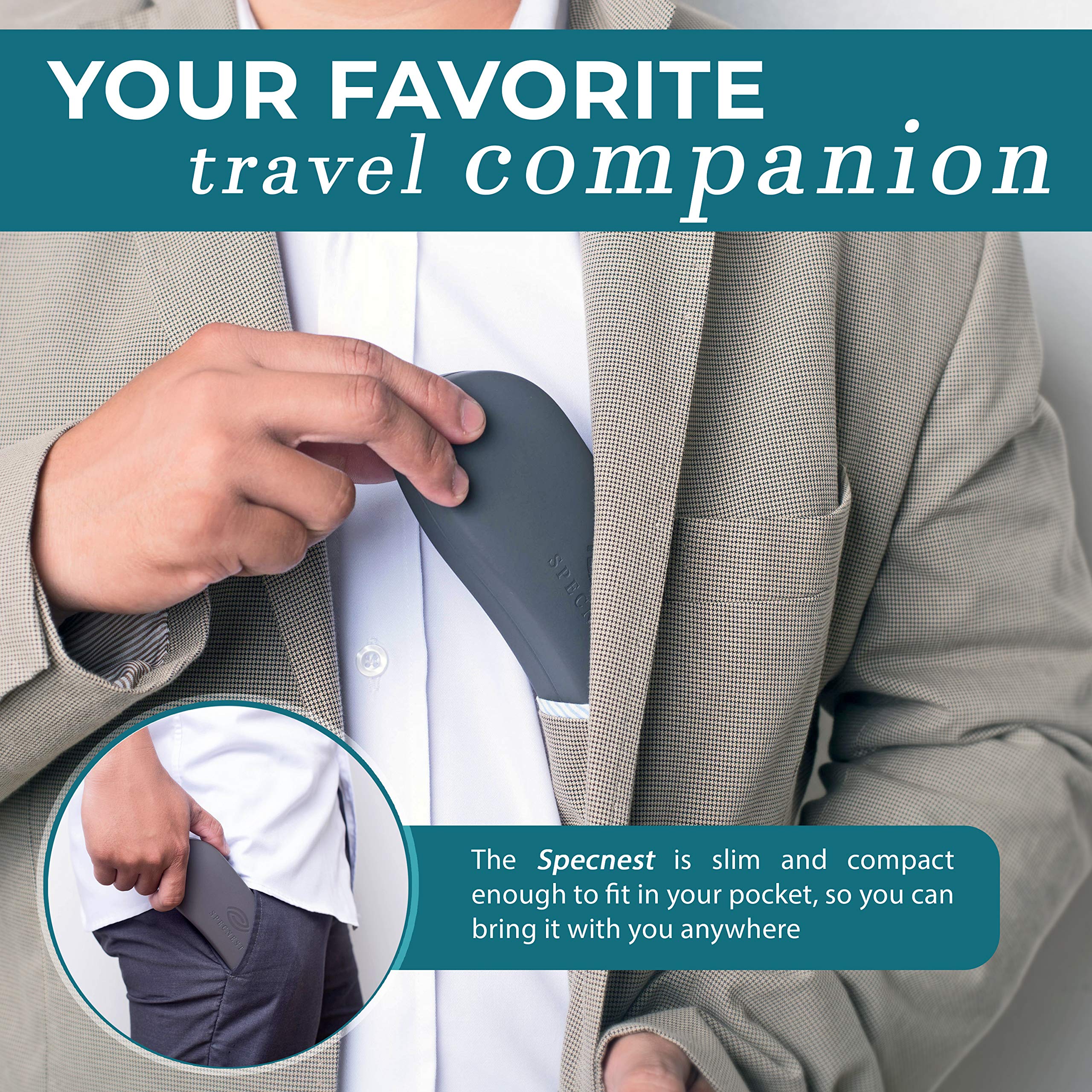 Thin & Slim Hard Shell Glasses Case - Stainless Steel with Vegan Leather - Modern Professional Eyeglass Holder for Men & Women - Perfect for Travel, Office & Daily Use