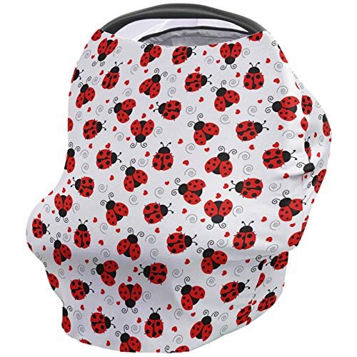 Soft Cotton Nursing Cover for Breastfeeding - Multi-Use Baby Car Seat Cover, Shopping Cart Canopy & Stroller Blanket - Cute Ladybug Pattern - Perfect for Moms On-The-Go
