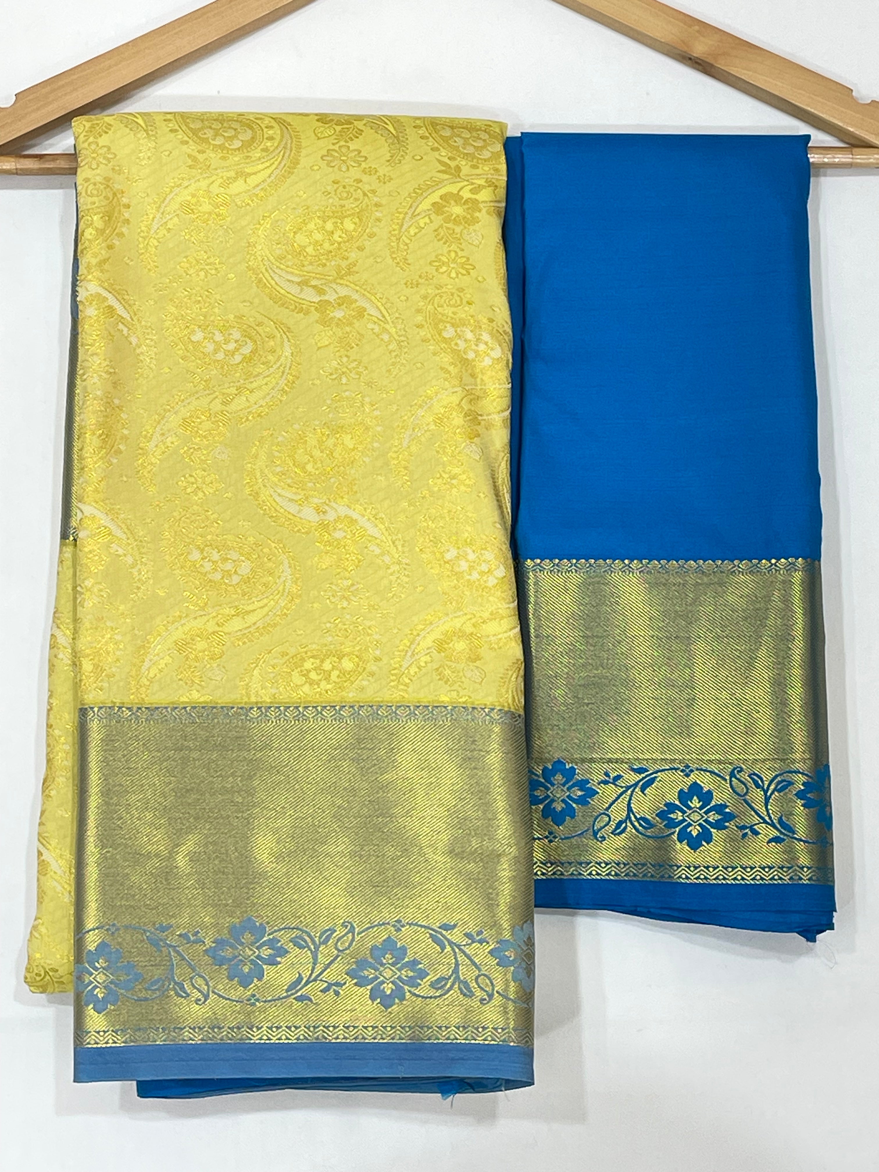 Elegant Yellow Pure Kanchi Silk Saree with Gold Zari Work for Women | Traditional Indian Attire for Weddings, Festivals & Special Occasions