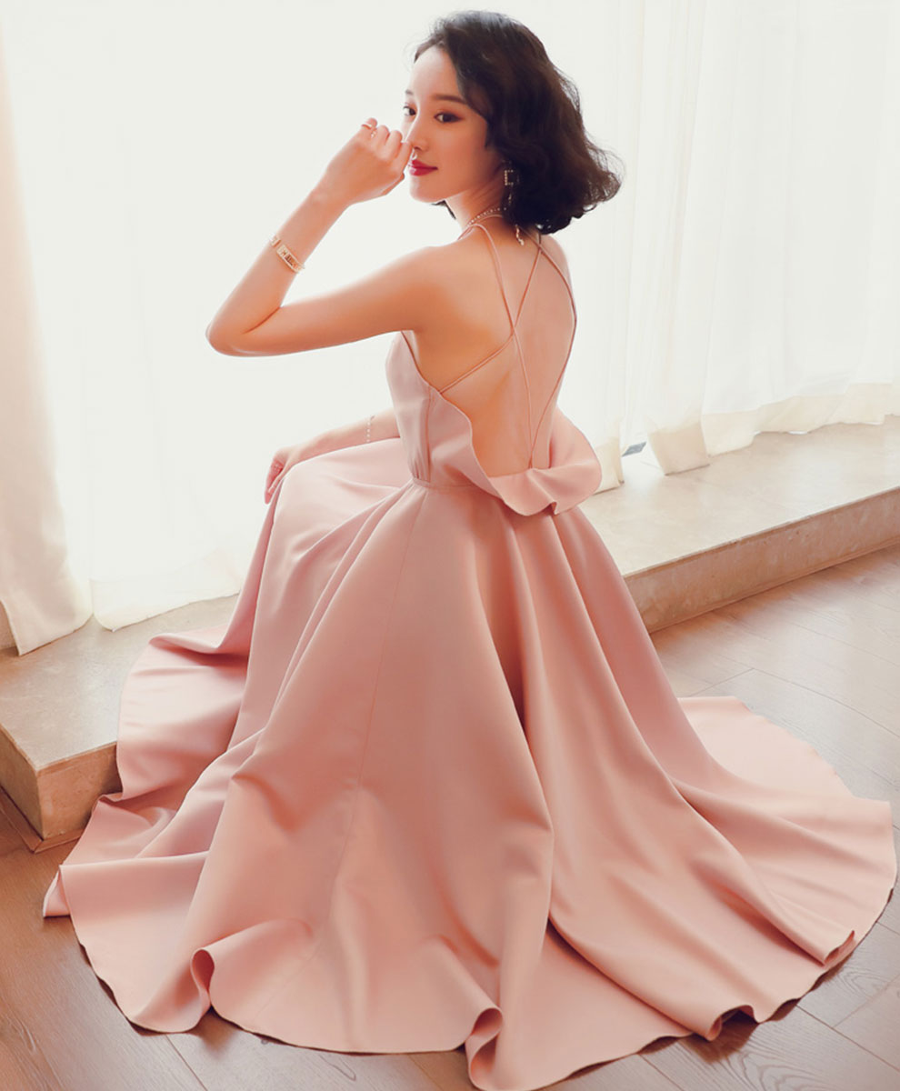 Elegant Pink Satin Backless Short Prom Dress for Homecoming, Party, and Special Occasions | Flattering Fit for Teens and Juniors
