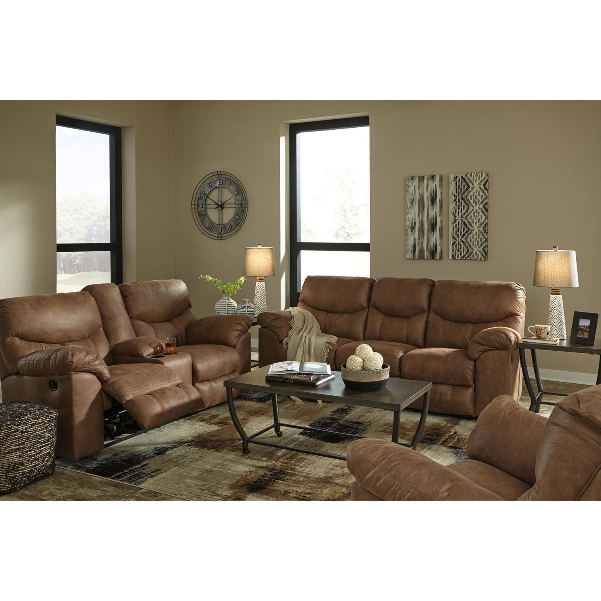 Boxberg Reclining Loveseat with Console - Modern Faux Leather Sofa Bed with Cup Holders and USB Charging Ports - Perfect for Living Room, Home Theater, and Small Spaces