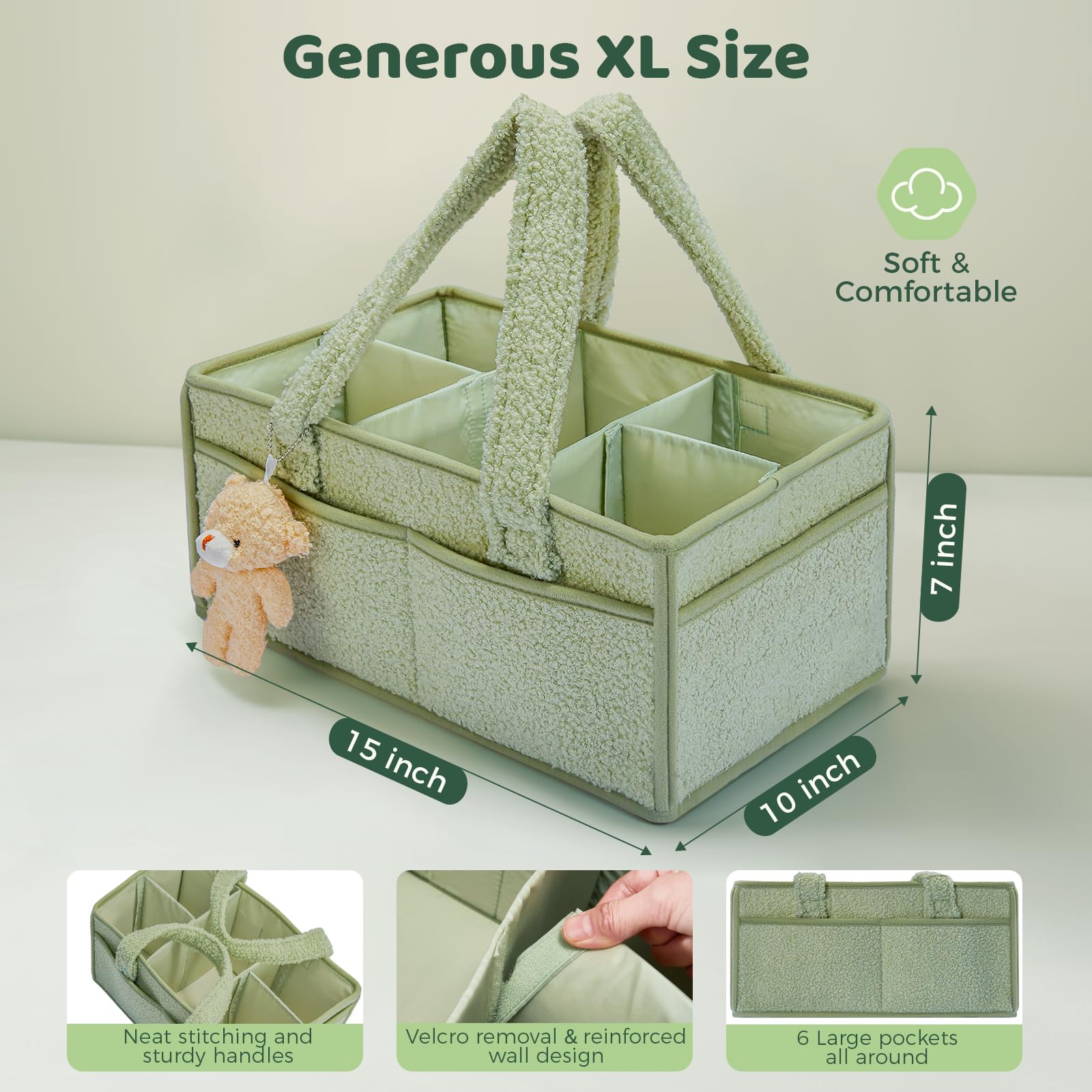 FIDOSTRIBE™ Portable Baby Diaper Caddy Organizer with Handle - Large Capacity Diaper Storage for Changing Table, Nursery, Travel & Car - Perfect Diaper Bag Alternative (Green) | Ideal for Home, Daycare & On-the-Go Parents