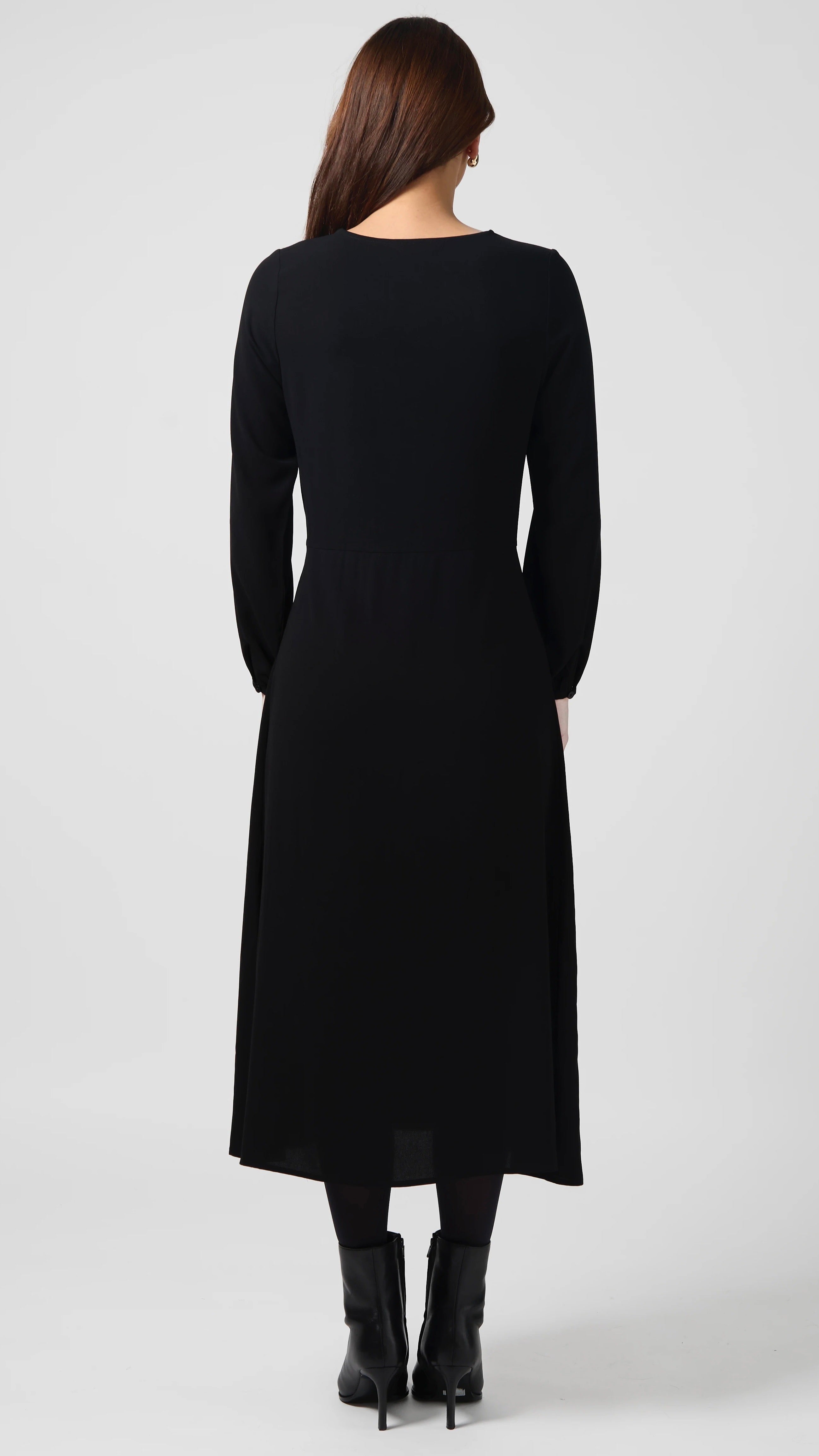 Sahra Women's Black Dress - Elegant Flowy Midi Dress for Casual Wear, Office, and Evening Out