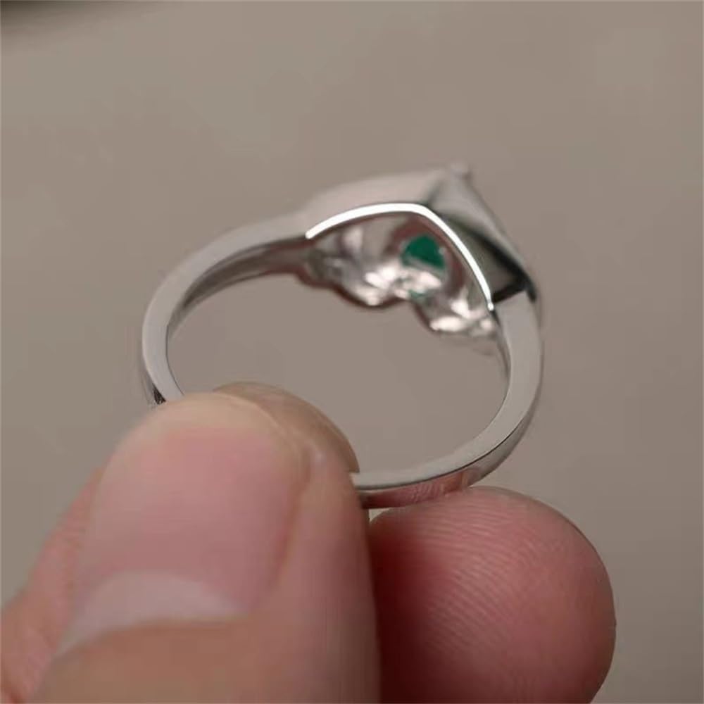 925 Sterling Silver Heart-Shaped Emerald & Cubic Zirconia Ring - Elegant CZ Eternity Wedding Band for Women (Size 6) | Perfect for Engagement, Anniversary Gifts & Romantic Occasions