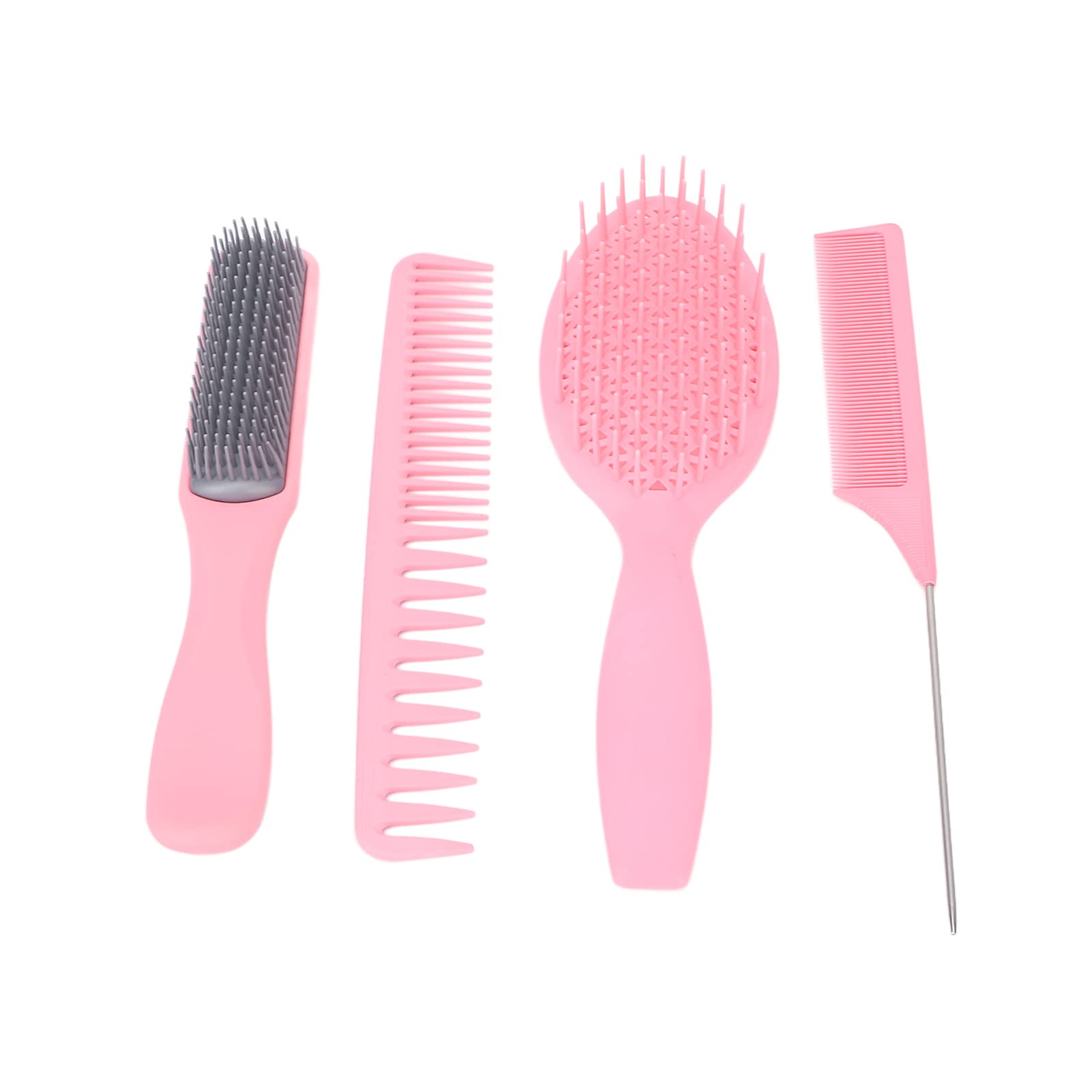 Detangling Hair Brush Set - 4pcs Ergonomic Scalp Massage Comb & Tail Comb for Smooth Hair, Portable for Travel & Home Use, Salon Quality (Pink, Boxed) - Perfect for Styling, Detangling & Scalp Care at Home, Salon or On-the-Go