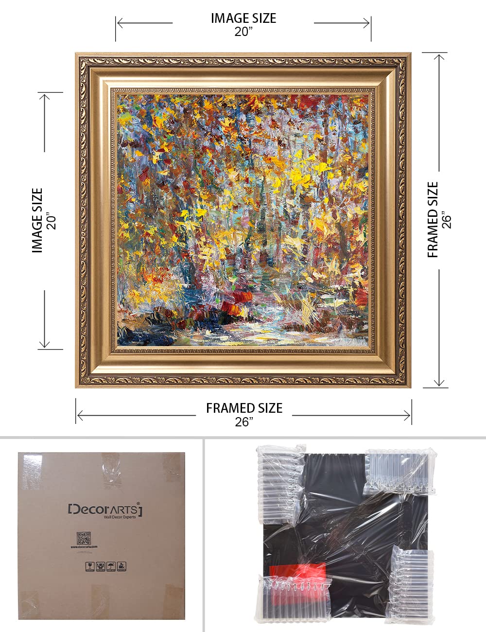 DECORARTS - David Ma's Gathering Birds Abstract Landscape Wall Art | Giclee Print in Classic Golden Frame (26x26 Inches) | Ready to Hang | Perfect for Living Room, Bedroom & Office Decor