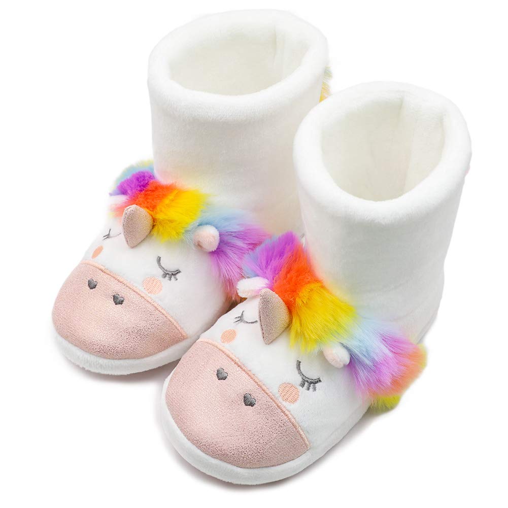 **Unicorn Rainbow Slippers for Boys & Girls - Warm Plush Fleece Winter Booties for Toddler, Little & Big Kids - Indoor & Outdoor Cozy House Shoes for Playtime & Lounging**