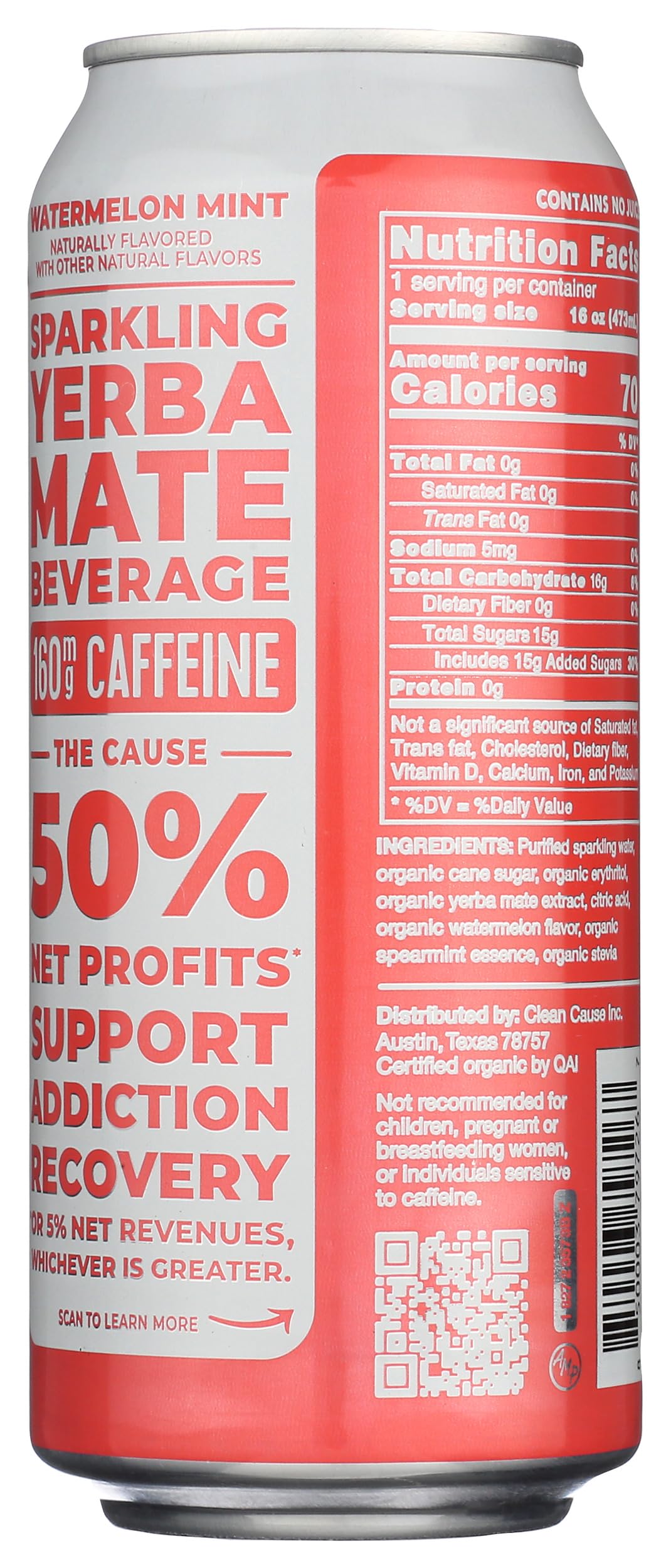 Organic Sparkling Watermelon Mint Yerba Mate Energy Drink - 16 Fl Oz (12 Pack) | USDA Certified, Caffeinated & Refreshing | Perfect for Workouts, Office Boost & Outdoor Adventures