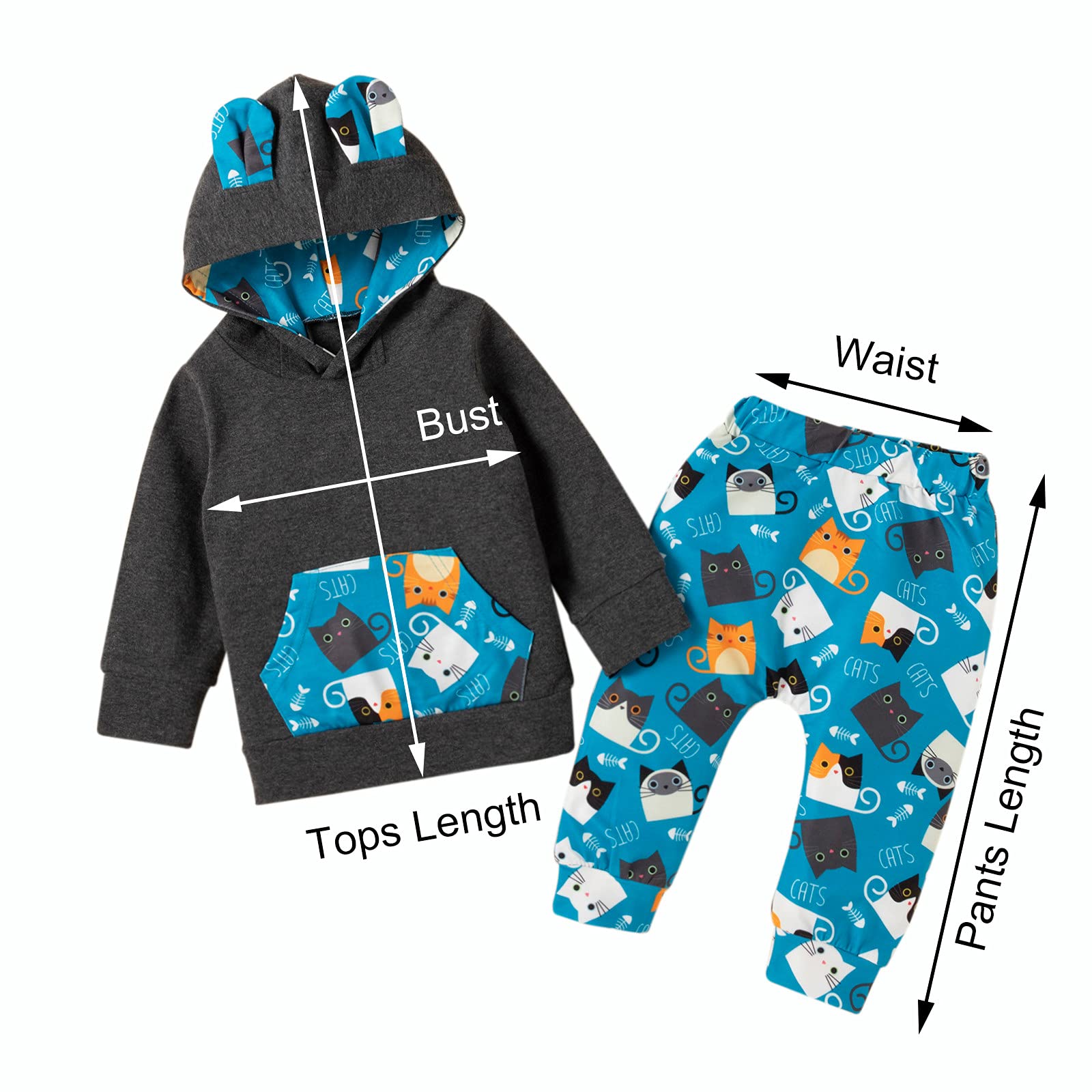 Adorable Cartoon Cat Long Sleeve Hooded Top Set for Newborn Baby Girls & Boys - Soft Infant Clothes for Playdates, Photo Shoots & Everyday Comfort