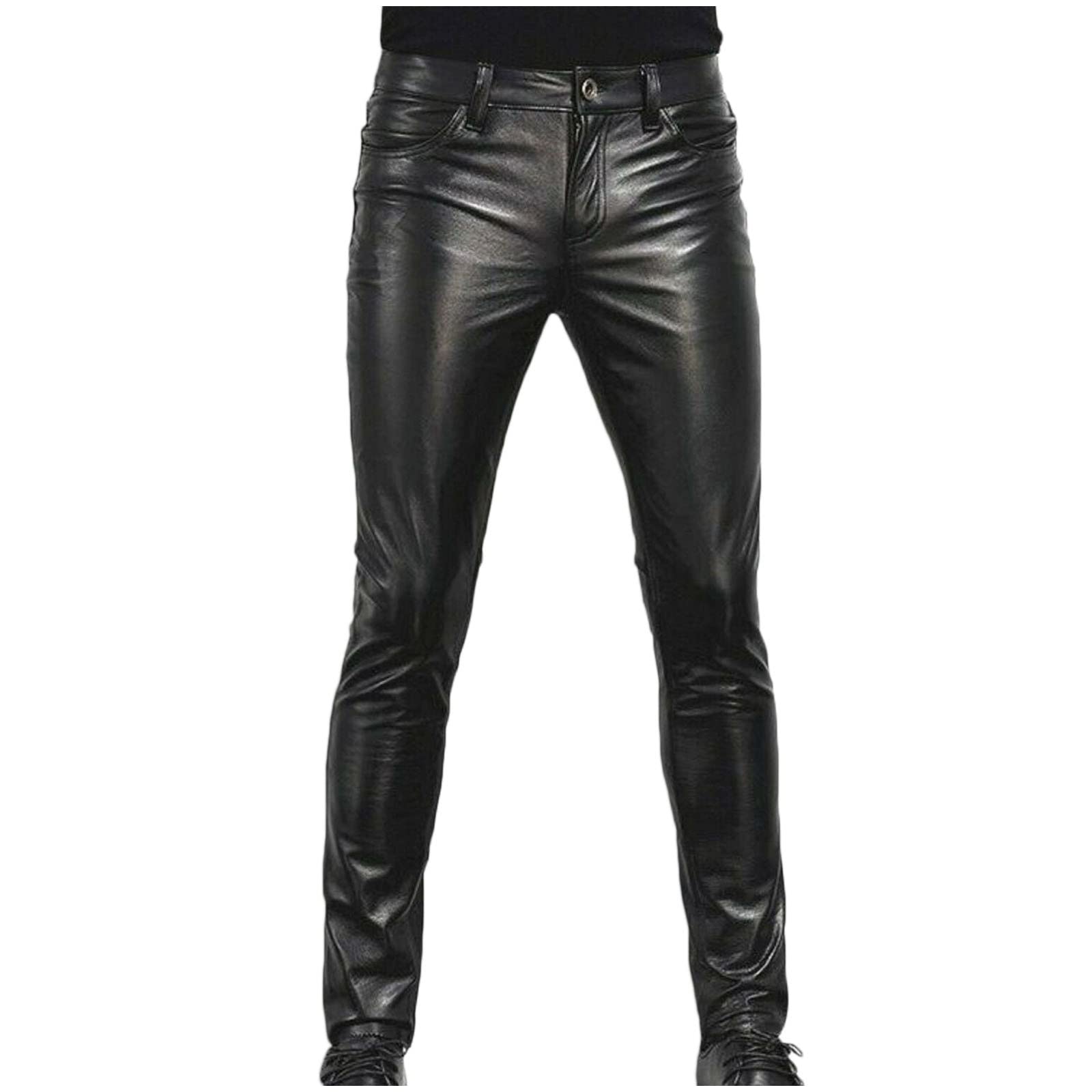 Men's Gothic Punk Slim Fit Leather Pants - Retro Long Casual Trousers in Pure Black | Perfect for Concerts, Nightclubs & Alternative Fashion Outfits