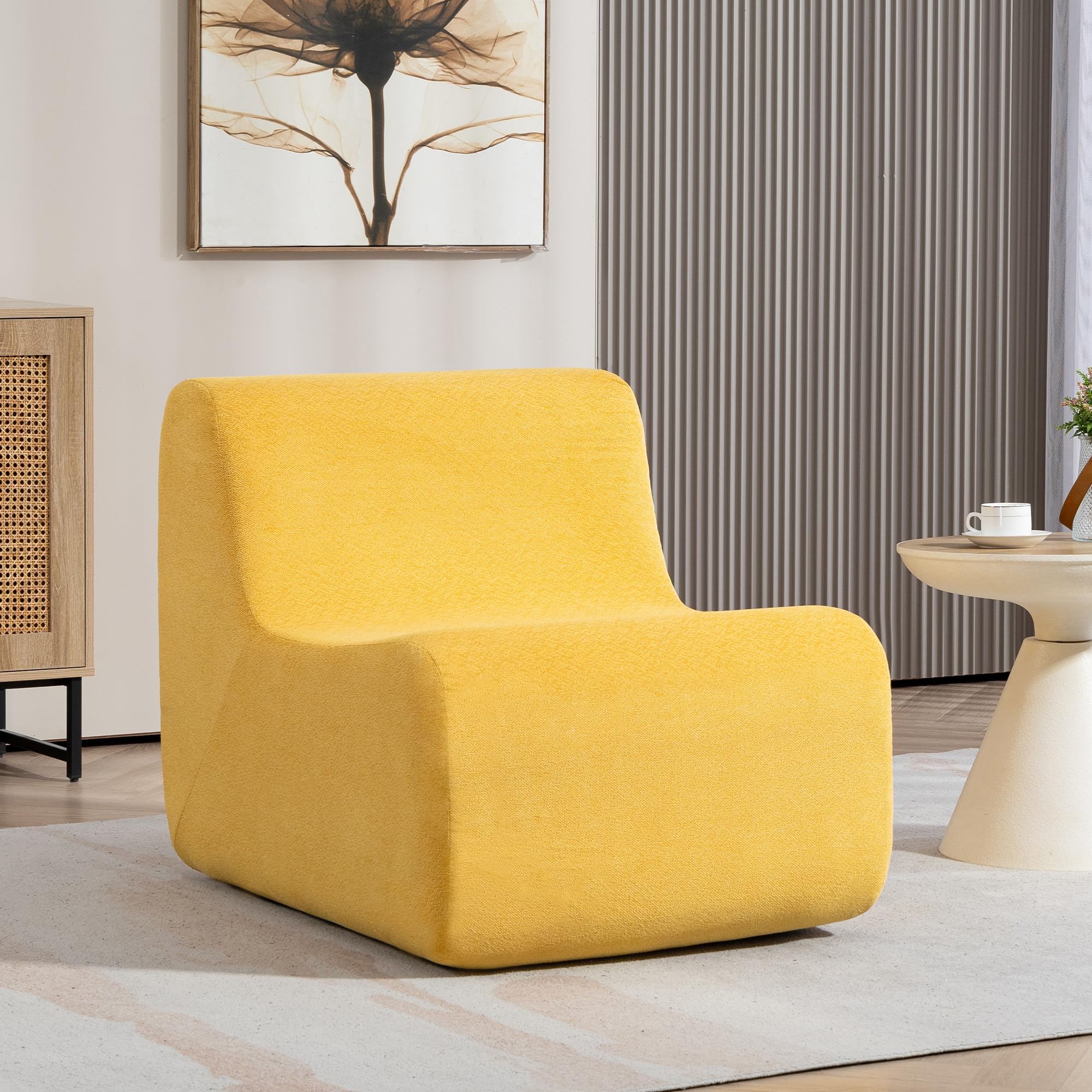 Comfortable Bean Bag Chair for Adults - Spring-Supported Reading Chair, Modern Lazy Floor Sofa for Living Room & Bedroom - Yellow | Perfect for Relaxing, Gaming & Small Space Decor