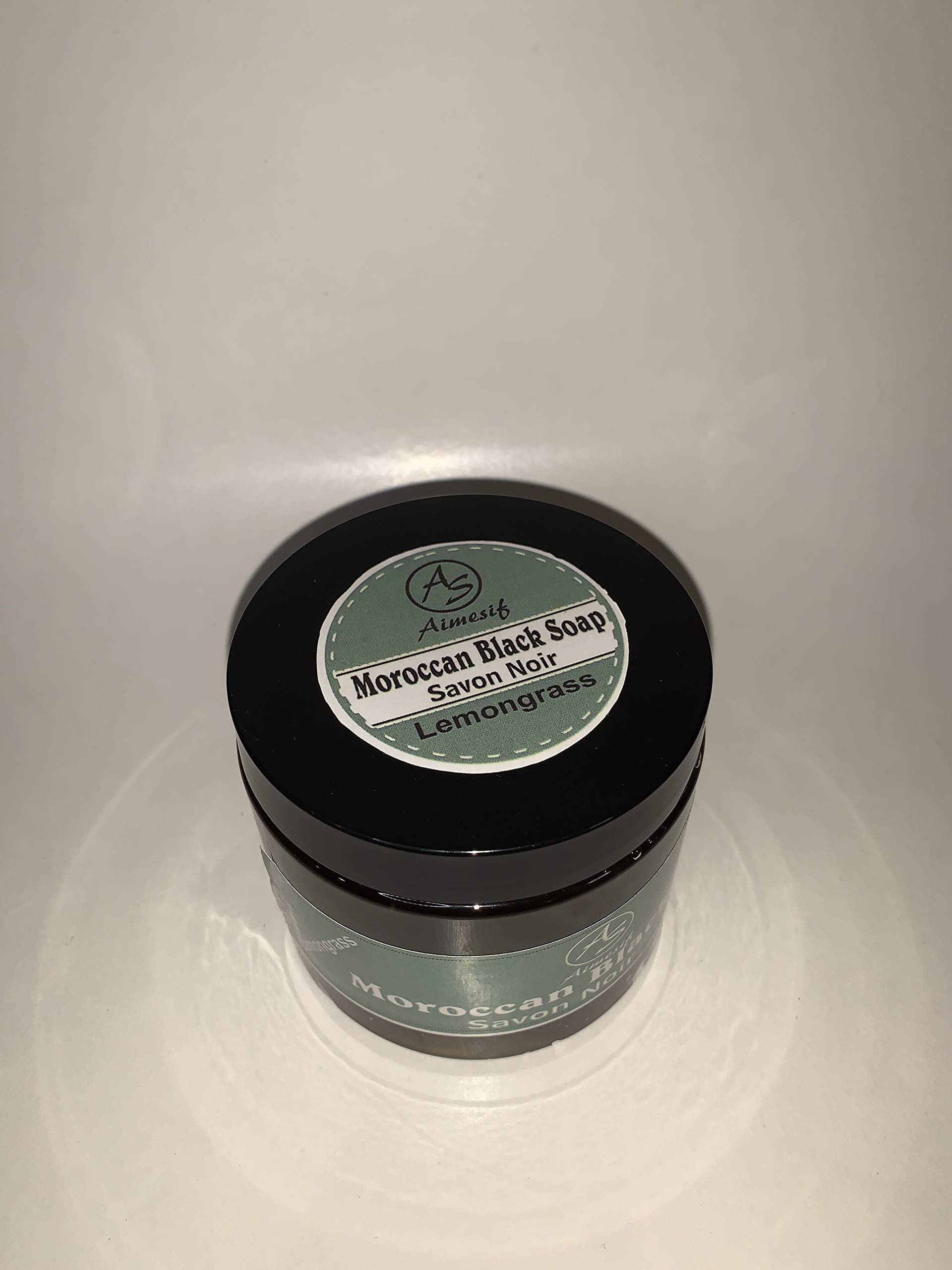 Aimesif Moroccan Black Soap with Lemongrass - 8oz Natural Exfoliating Body Wash for Acne, Eczema & Psoriasis - Deep Cleansing & Moisturizing for Face & Body - Perfect for Spa Day & Self-Care Routine