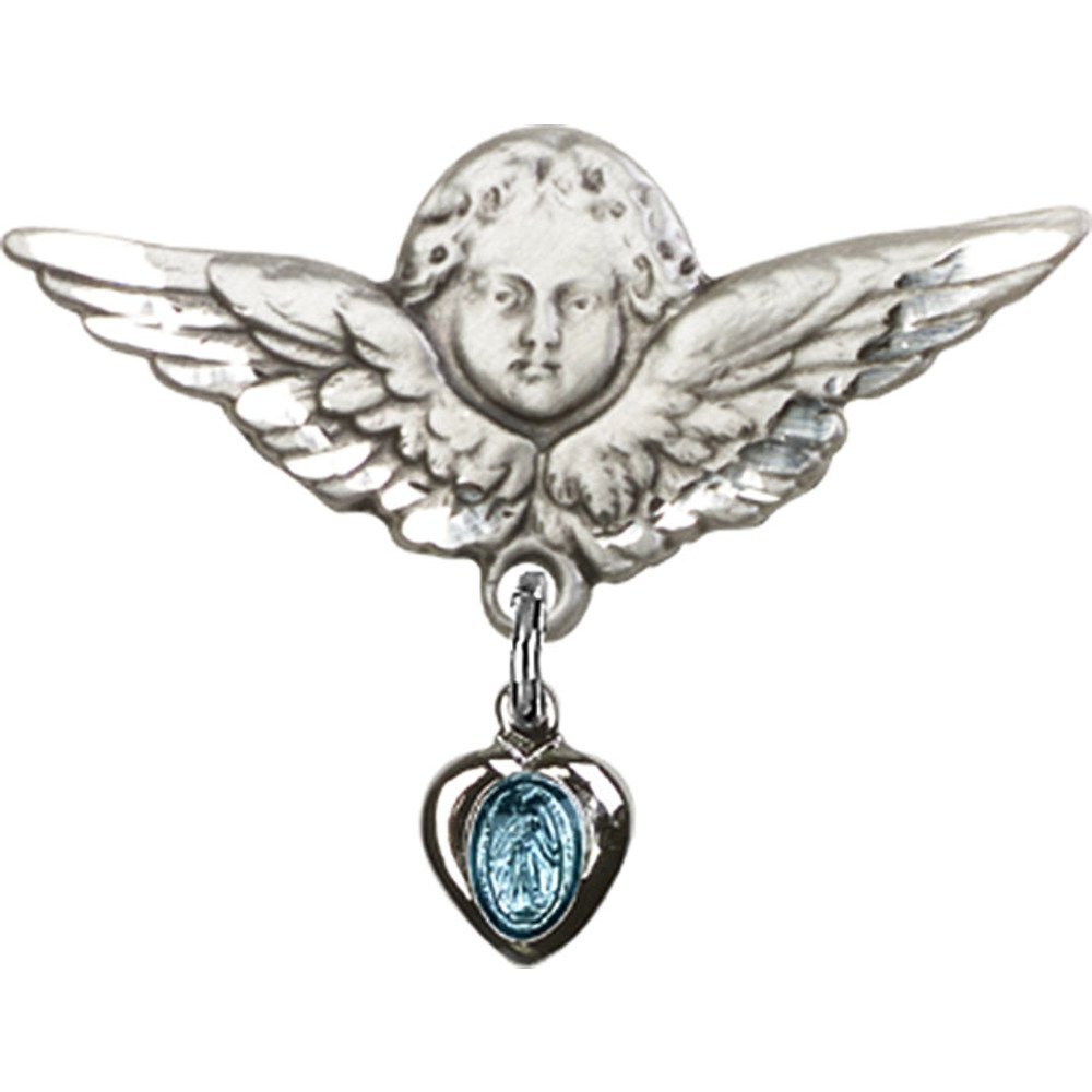 925 Sterling Silver Baby Badge with Blue Miraculous Charm & Angel Wing Pin - 7/8