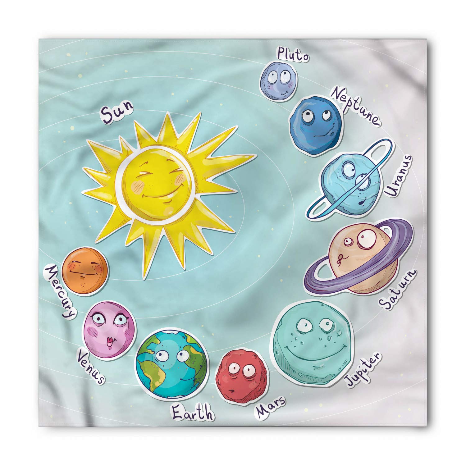 Ambesonne Space Bandana - Cartoon Sun & Planets Print, Unisex Head & Neck Scarf for Men & Women - Perfect for Outdoor Activities, Music Festivals & Cosplay