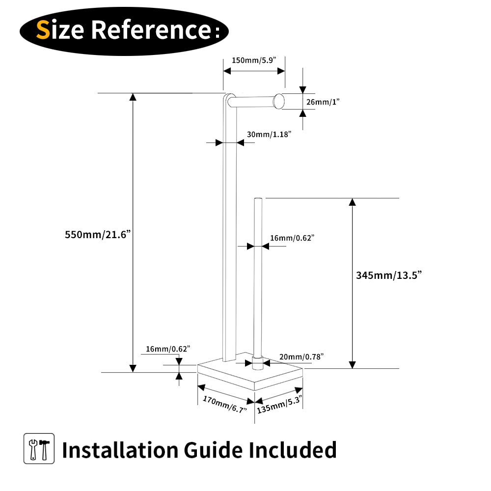 GERZWY SUS 304 Stainless Steel Free Standing Toilet Paper Holder - Matte Black Bathroom Tissue Roll Stand for Bathroom, Toilet, Powder Room & Guest Bath Decor