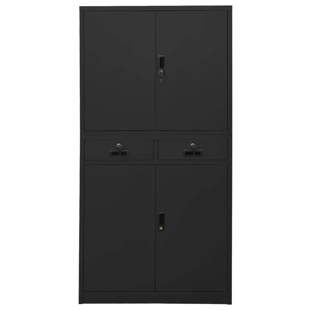 vidaXL Lockable Metal Office Storage Cabinet - Home & Office Filing Cabinet with Key Lock, Industrial Style Anthracite Steel - Perfect for Home Office, Garage, and Industrial Storage