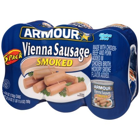 Armour Vienna Smoked Sausage - 6 Pack (4.6oz Cans) - Case of 5 - Perfect for Camping, Emergency Food & Quick Snacks