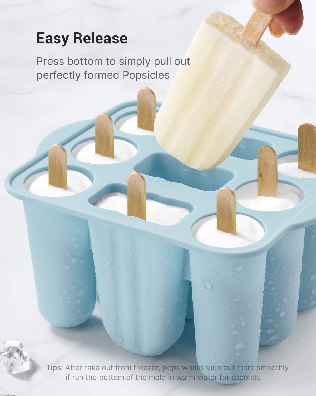 **9-Piece Silicone Popsicle Molds for Kids & Adults - BPA-Free, DIY Ice Pop Maker with Sticks & Storage Bags - Perfect for Summer Snacks, Parties & Healthy Homemade Treats (Blue)**