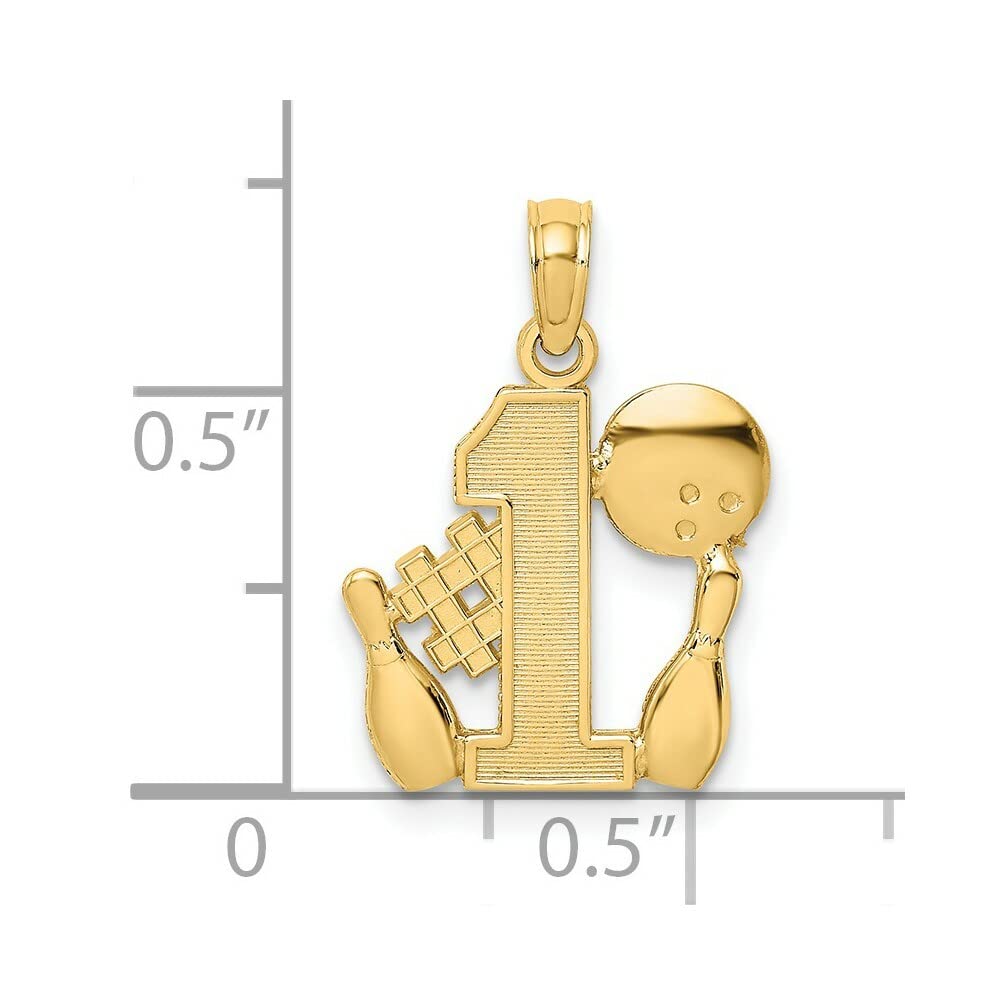 Lex & Lu 14k Yellow Gold Bowling Charm Necklace - #1 Story Pendant with Ball & Two Pins - Perfect Gift for Bowlers & Sports Lovers