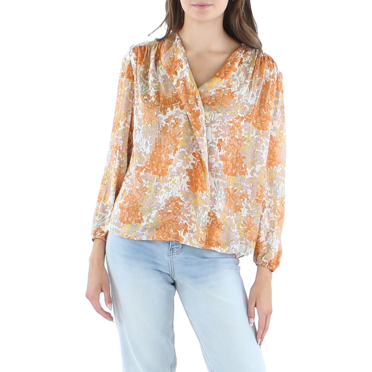 Vince Women's Long Sleeve Shirred Blouse - Floral Print Garden Party Top for Casual Wear & Office Outfits