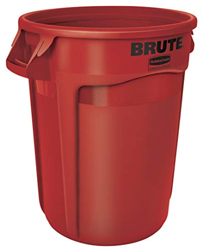 Rubbermaid Commercial Heavy-Duty 32-Gallon Round Trash Can - Durable Garbage Bin for Indoor/Outdoor Use - Ideal for Kitchens, Offices, Restaurants & Commercial Spaces (Red)