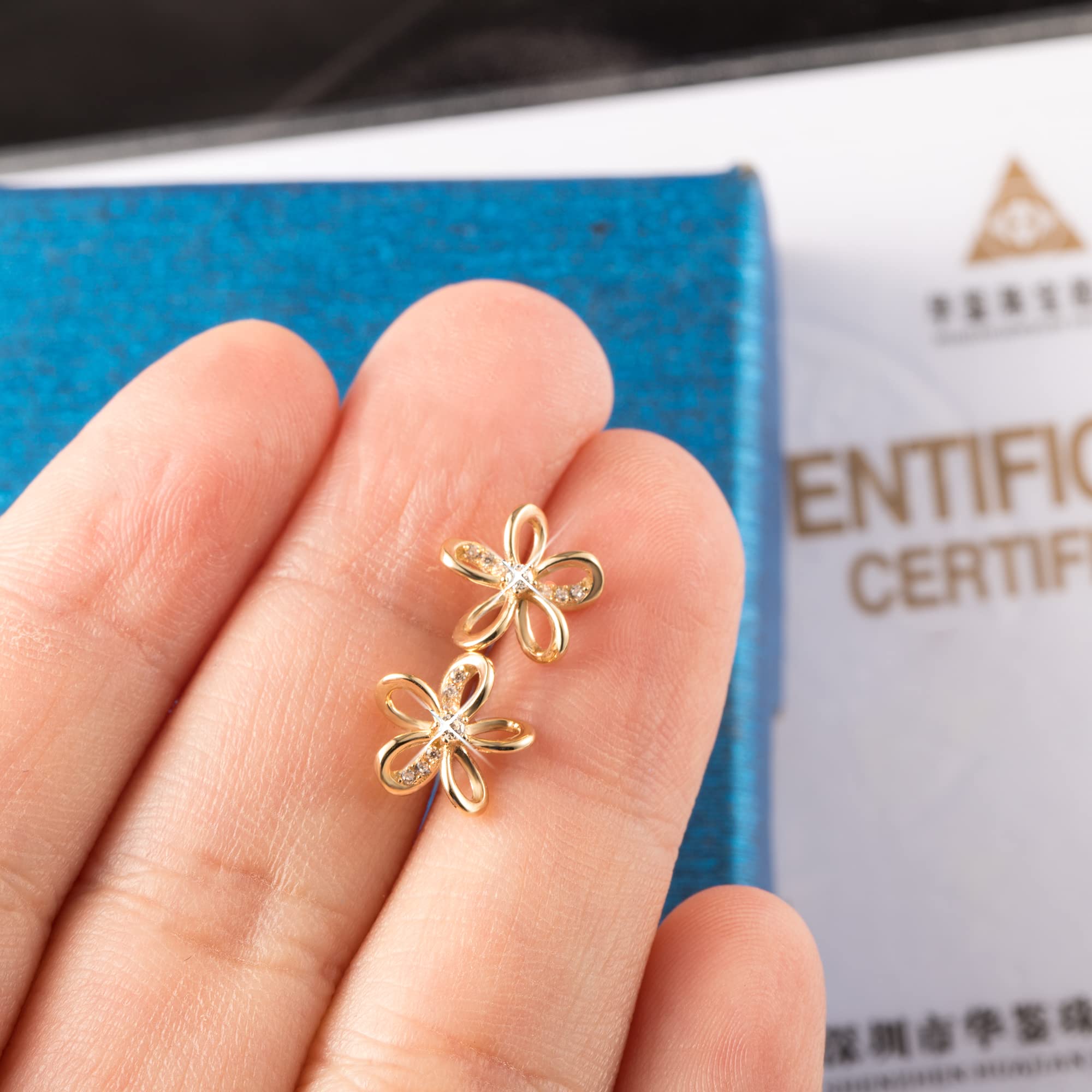 14K Yellow Gold Flower Stud Earrings for Women - AAAAA CZ Small Stud Earrings Jewelry - Perfect for Everyday Wear, Gift Giving & Special Occasions