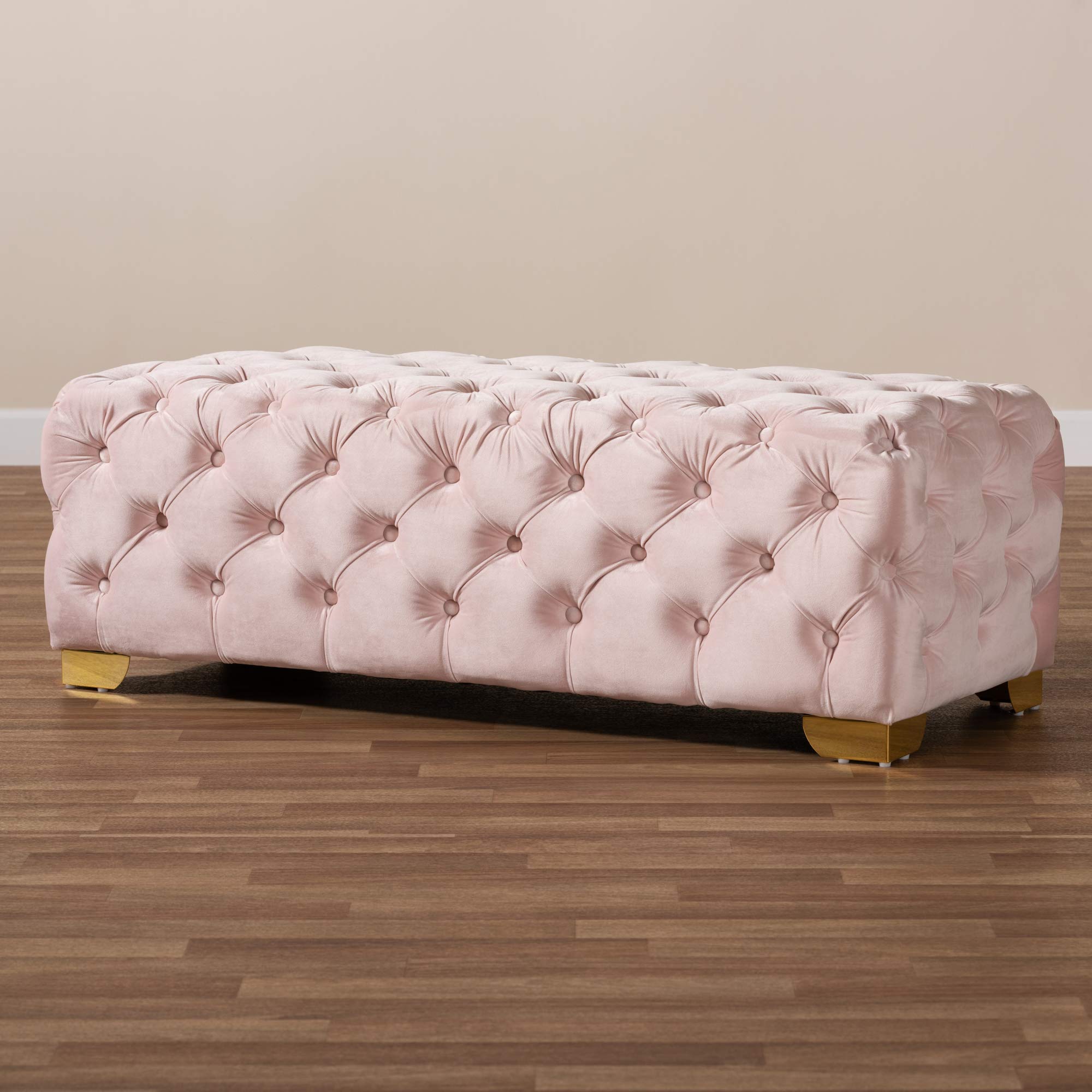 Baxton Studio Light Pink & Gold Ottoman with Storage - Modern Tufted Footrest Stool for Living Room, Bedroom, or Office Decor