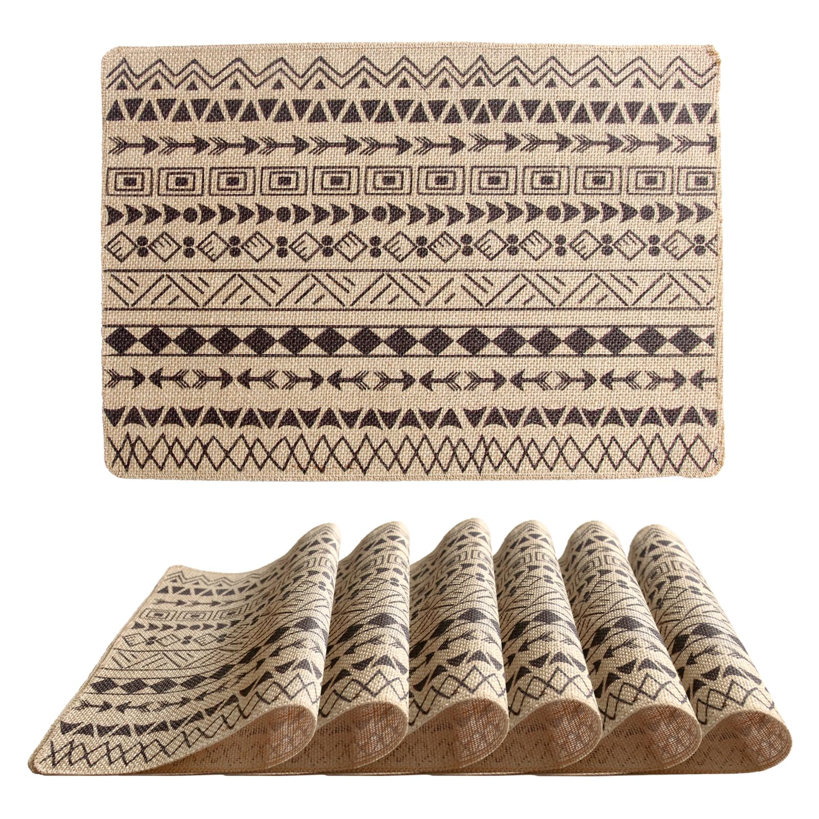Natural Jute Placemats Set of 6 - Rustic Washable Linen Table Mats for Kitchen Dining, Thanksgiving, Parties & Weddings - Boho Chic Home Decor for Farmhouse & Modern Tables