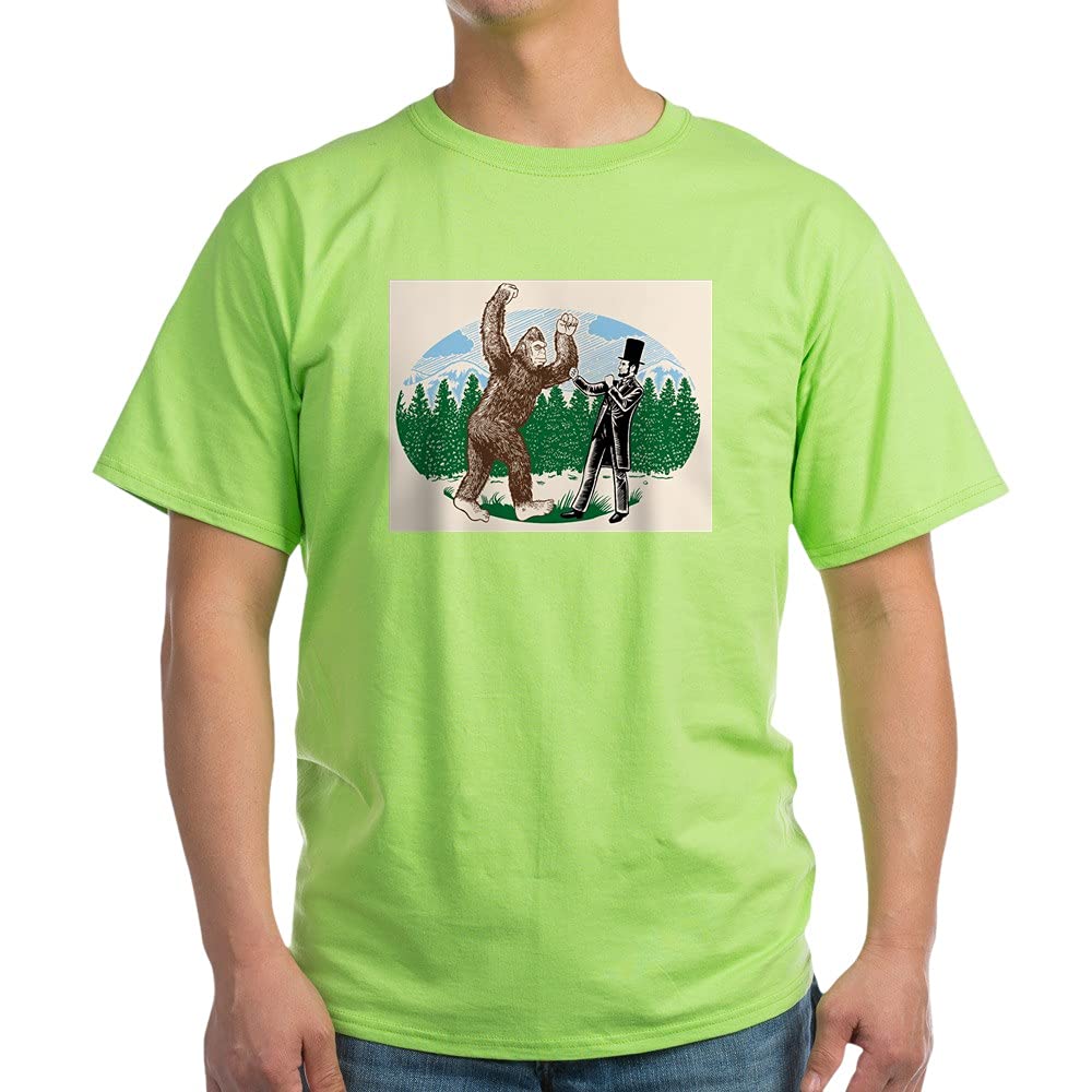 Bigfoot vs Abe Funny T-Shirt - 100% Cotton Men's Graphic Tee - White Casual Shirt for Outdoor Adventures & Comic Conventions