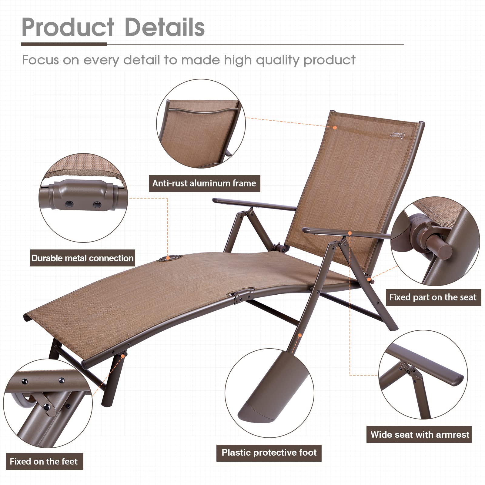 Premium Aluminum Folding Chaise Lounge Chair - Adjustable Outdoor Recliner for Poolside, Beach, Backyard & Lawn - Heavy Duty 300 lbs Capacity - Perfect for Sunbathing, Relaxing & Outdoor Lounging