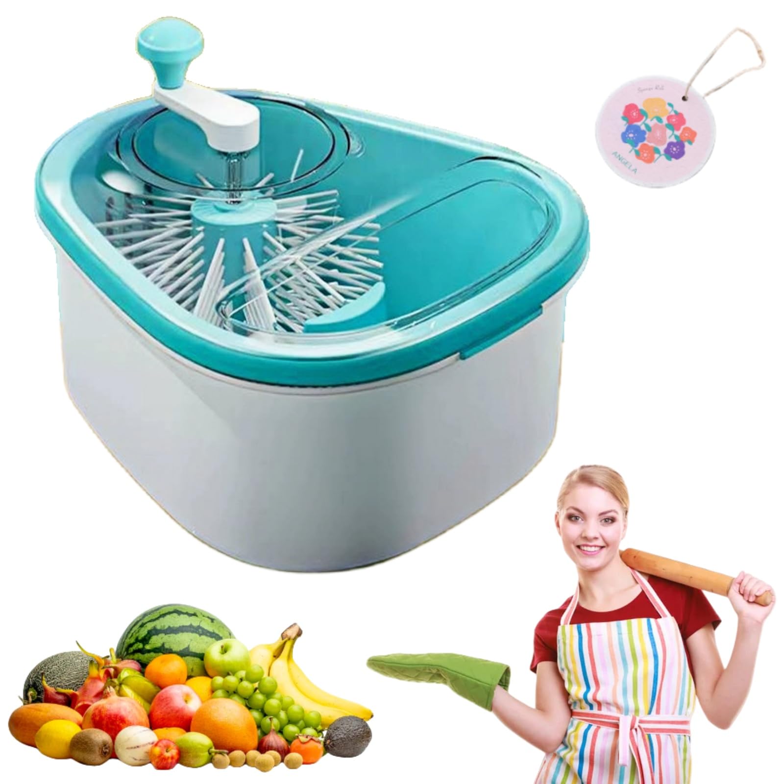 Best Fruit Cleaner Spinner with Brush - Portable Fruit Washer Bowl with Lid, Large Capacity Vegetable Washing Machine for Kitchen - Perfect for Berries, Grapes, Leafy Greens & Meal Prep (Blue)