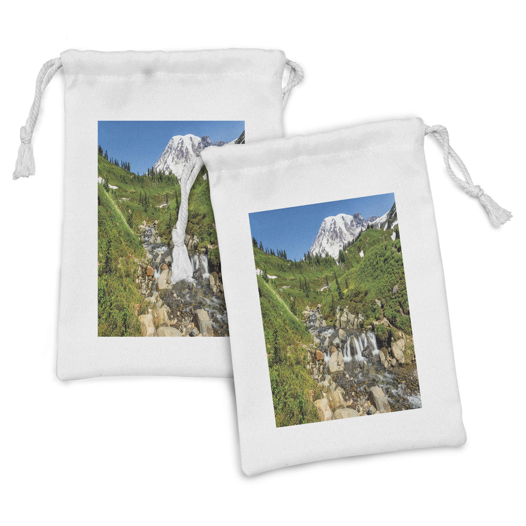 Ambesonne 2-Pack Travel Fabric Pouch Set - Mount Rainier National Park Edith Creek Scenic Design, 9