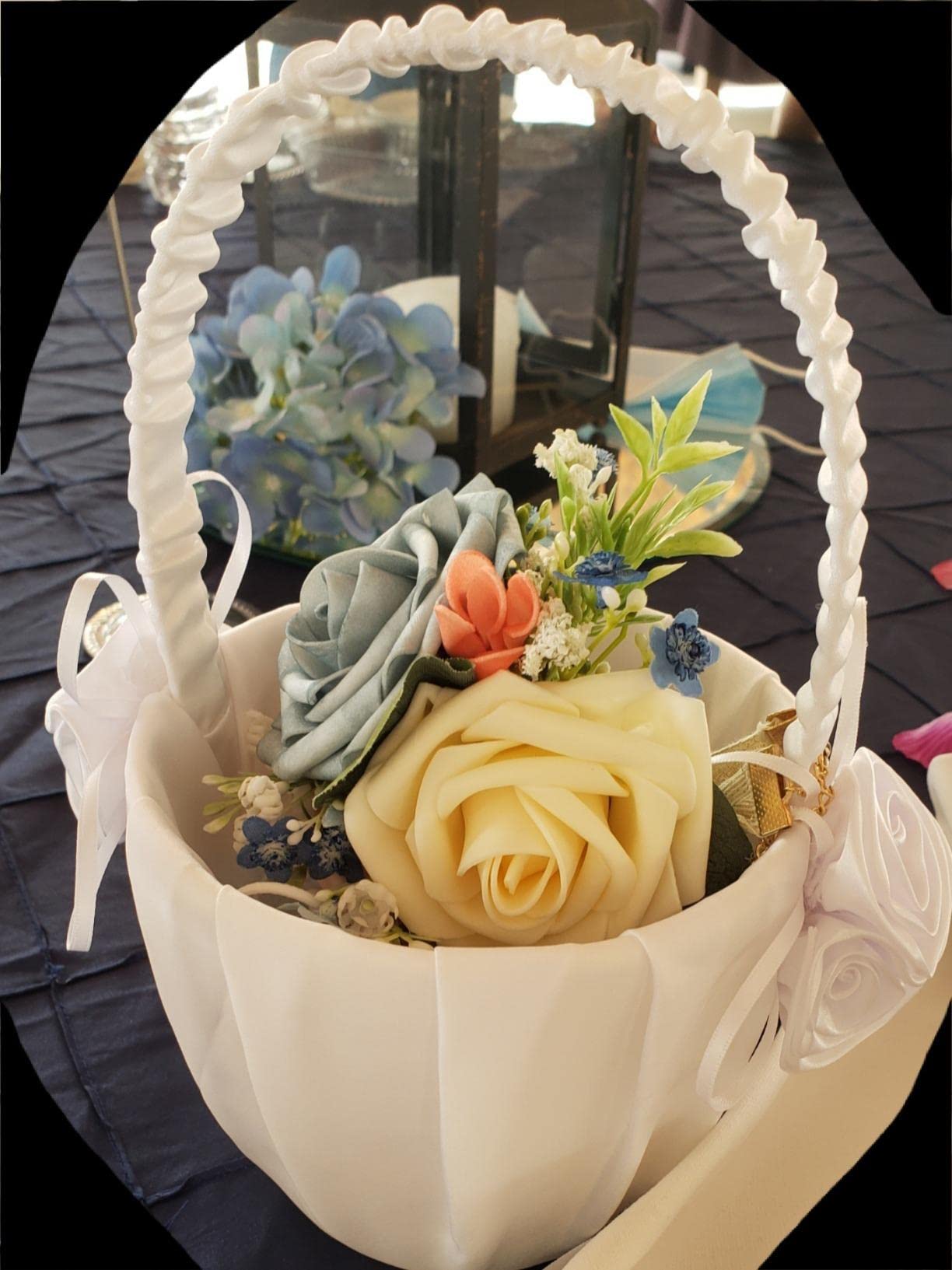 Elegant Wedding Ring Pillow Basket with Rose Buckle & Satin Ribbons - Floral Storage Basket for Flower Girls - Perfect for Wedding Ceremonies, Bridal Showers & Romantic Decor