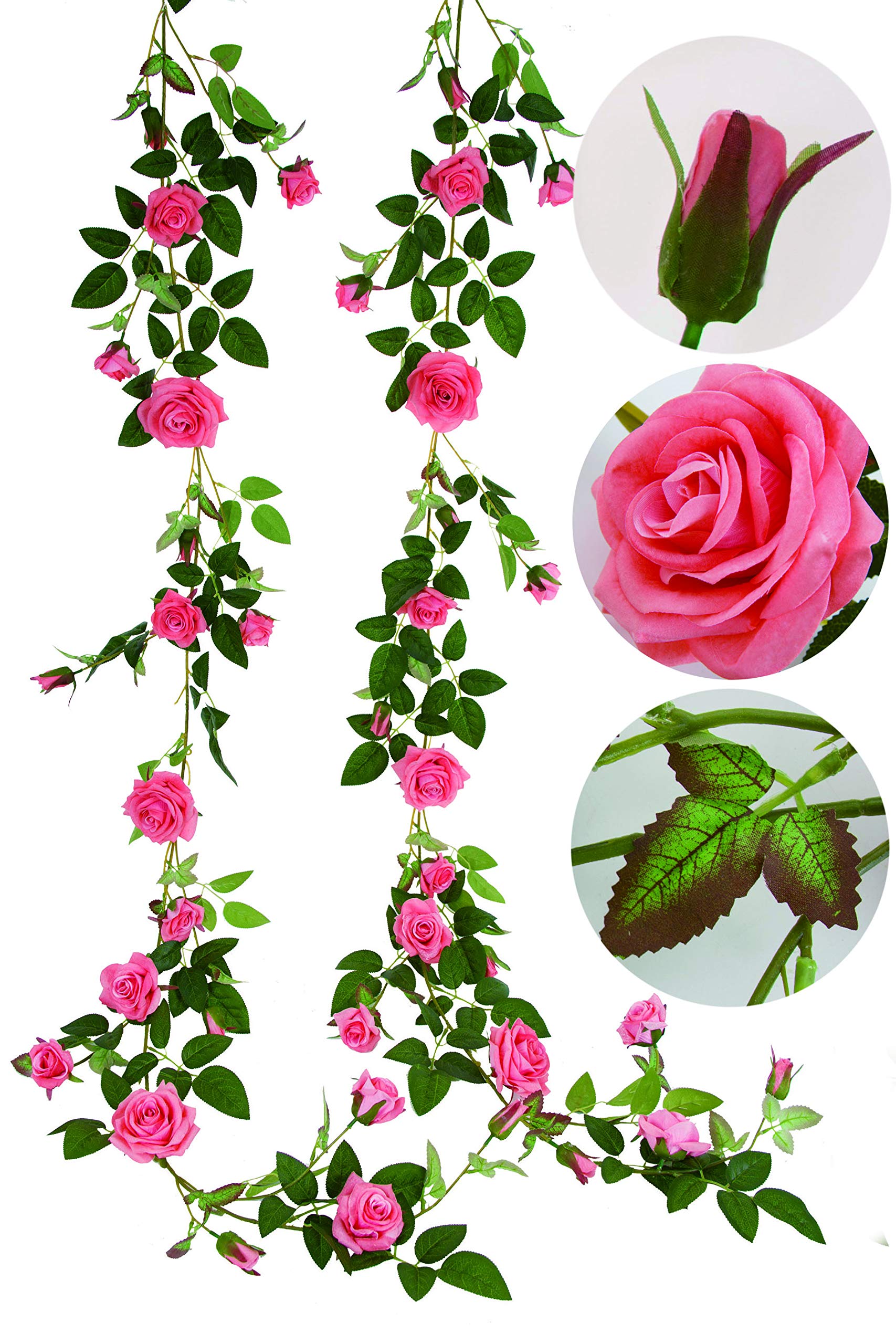 2 Pack 6FT Artificial Rose Vine Garland - Velvety Silk Flower Vine for Wedding Arch, Backdrop, Home Decor, Wreath, Party Decoration (Pink) | Perfect for Indoor/Outdoor Events, Bridal Showers & Garden Parties