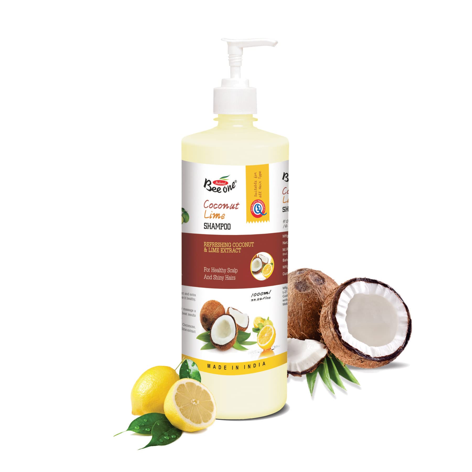 BEE ONE Coconut Lime Shampoo for Women & Men - 1000ml Sulfate-Free Hair Cleanser with Natural Oils - Hydrating & Volumizing for Dry, Damaged Hair - Perfect for Daily Use & Salon-Quality Results at Home