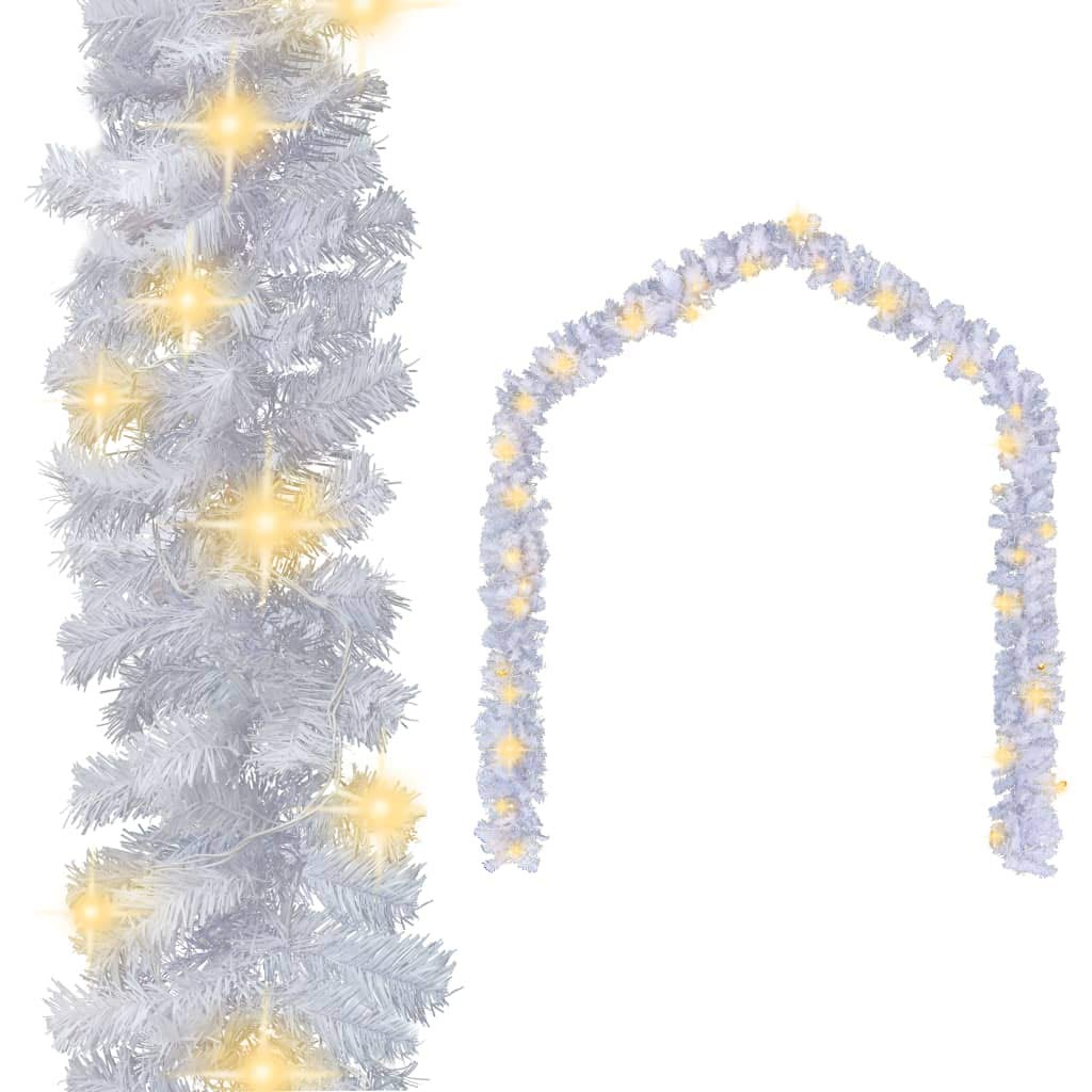OUSEE 16.4ft White LED Christmas Garland with 200 Warm White Lights - PVC Artificial Pine Needle Garland for Holiday Decorations, Xmas Tree, Fireplace Mantel & Indoor Outdoor Home Decor