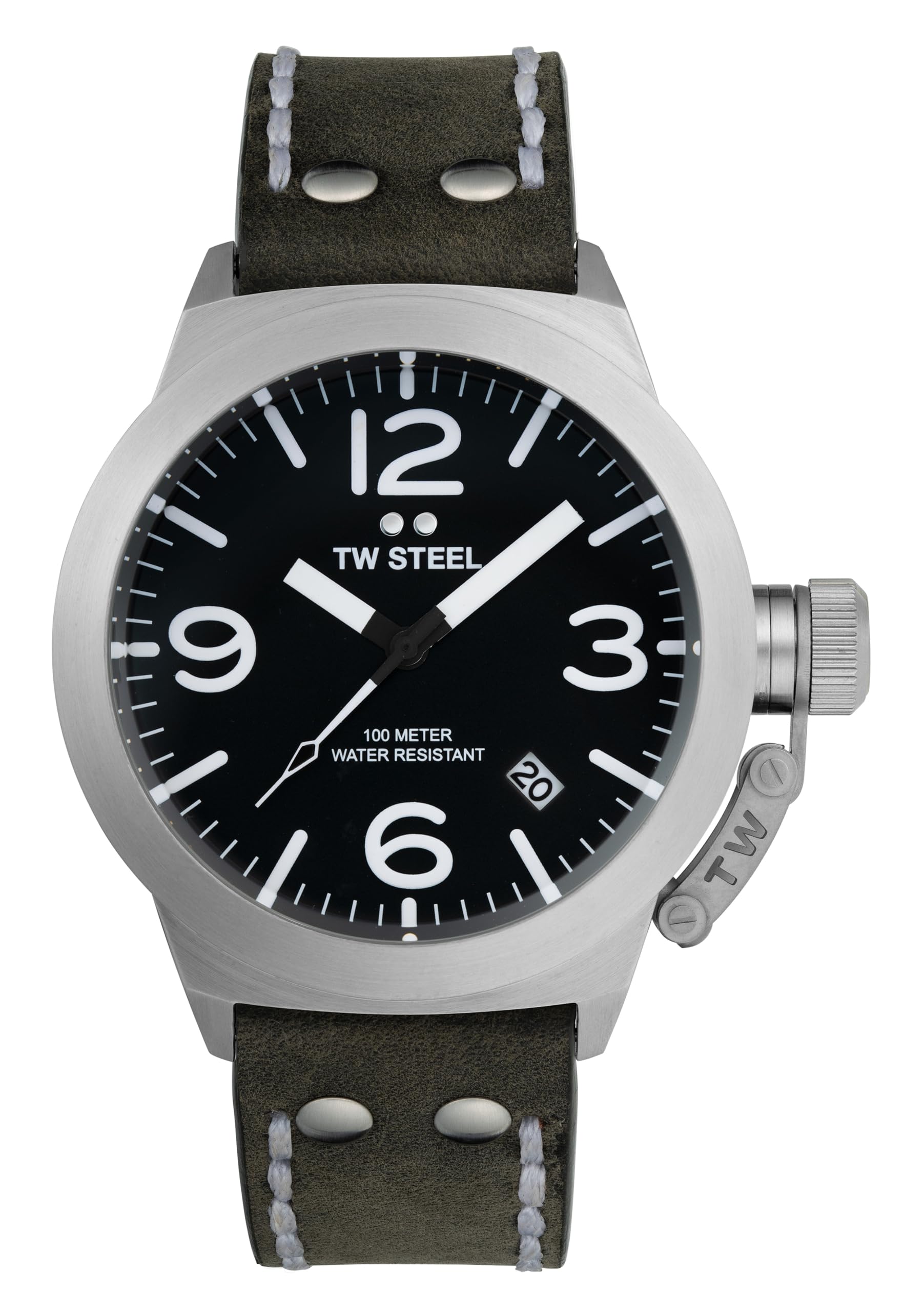 TW Steel Canteen Men's Quartz Watch - 45mm Analog Wristwatch with Genuine Leather Strap, 3-Hand Movement - Perfect for Business, Casual & Outdoor Activities