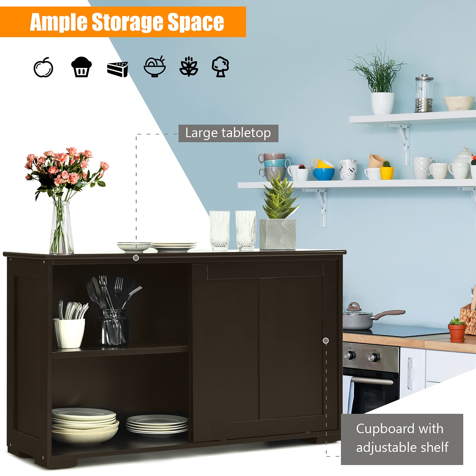 Costzon Wooden Sideboard Buffet Cabinet with Adjustable Shelf & Sliding Barn Door - Kitchen Storage Cabinet, Coffee Bar Console Table for Living Room, Dining Room, Hallway - Perfect for Home Organization & Entertaining Guests
