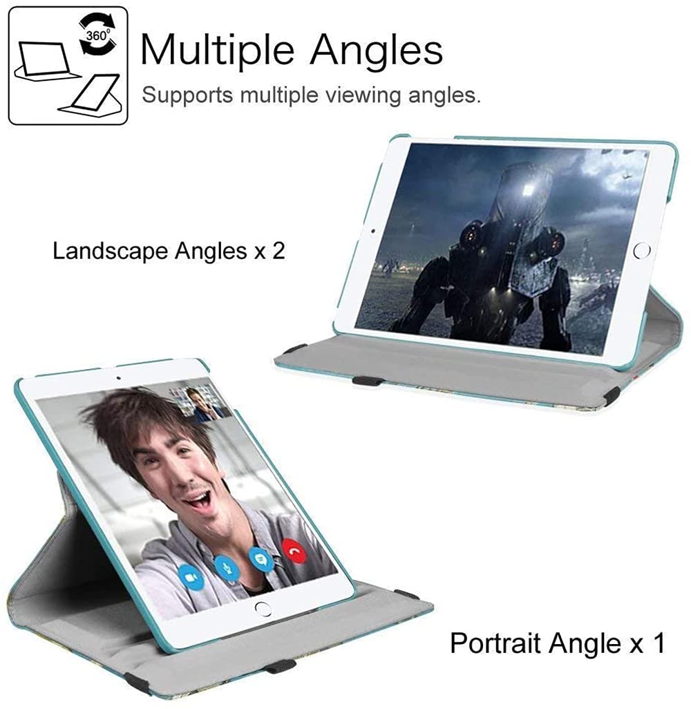 Premium 360° Rotating Multi-Angle Stand Case for iPad 9.7 5th/6th Gen (2017/2018), iPad Air 2 & Air 1 - Auto Sleep/Wake, Durable Folio Cover with Colorful Leaves Design - Perfect for Work, Study & Entertainment