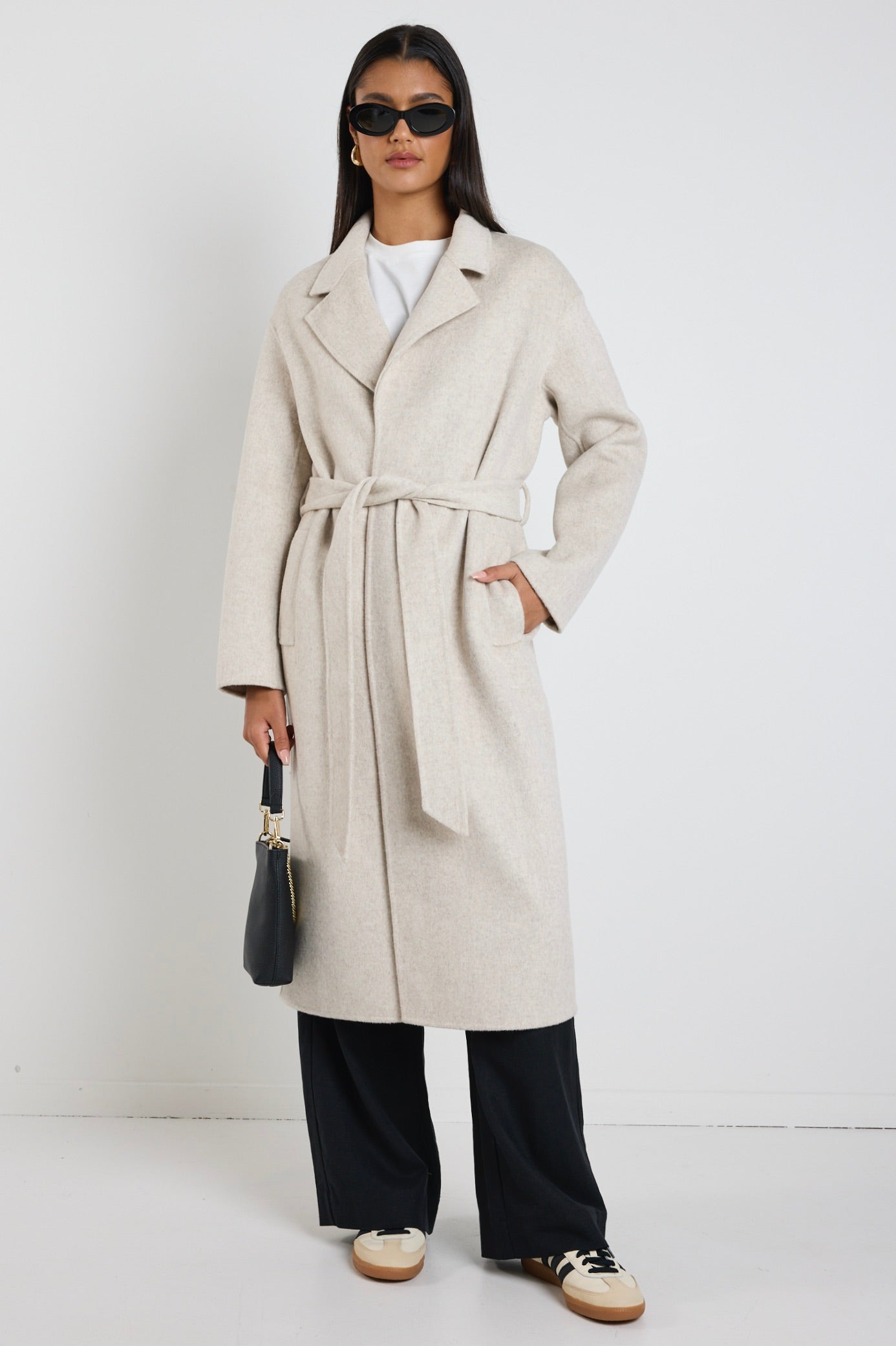 Geneva Snow Marle Wool Blend Belted Coat - Women's Winter Trench Coat for Office, Travel & Casual Outfits | Warm & Stylish Outerwear