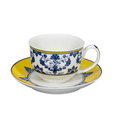 Vista Alegre Castelo Branco Porcelain Coffee Cup and Saucer Set - 4 Piece Elegant Tea Cups for Afternoon Tea, Coffee Break, and Home Decor