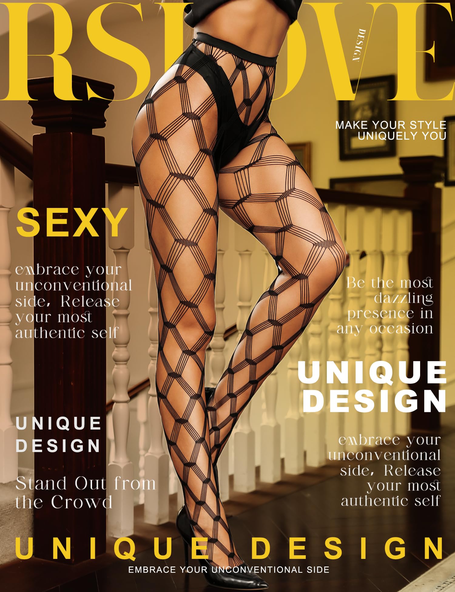 RSLOVE Women's Sexy Fishnet Tights - Lingerie Stockings with Suspender Belt for Boudoir, Cosplay & Night Out