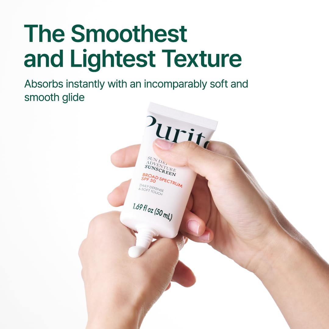 PURITO Sun Day Adventure Korean Sunscreen SPF 50 PA++++ - Broad Spectrum UVA/UVB Protection, Lightweight Non-Greasy Formula, No White Cast, Oil-Free & Vegan - Daily Face Sunscreen for Sensitive Skin (50ml/1.69 fl.oz) - Perfect for Outdoor Activities, Beach Days & Daily Sun Protection