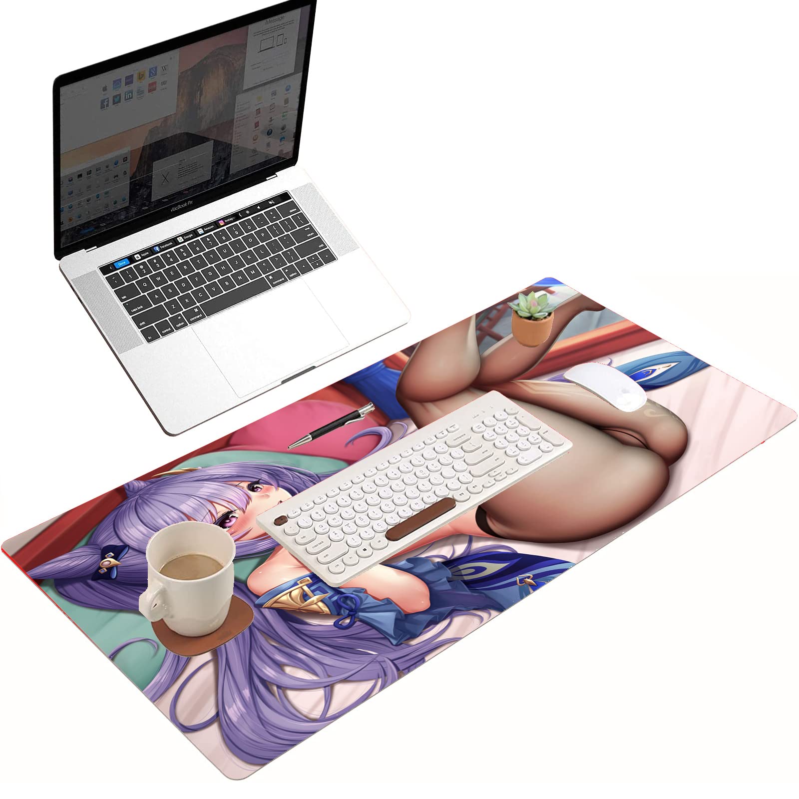 Anime Gaming Mouse Pad - Large XXL (31.49x12 Inch) Desk Mat for Computer Gamers with Non-Slip Base | Perfect for Gaming Setup, Office Work & Streaming | Cute Anime Girl Design