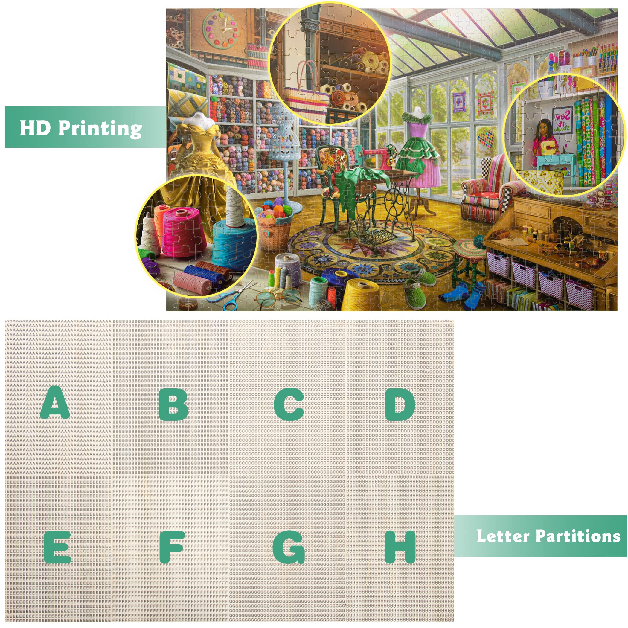 Lavievert 1000 Piece Wooden Jigsaw Puzzle for Adults & Kids - Sewing Room Theme - Challenging Family Board Game for Home Decor & Relaxation